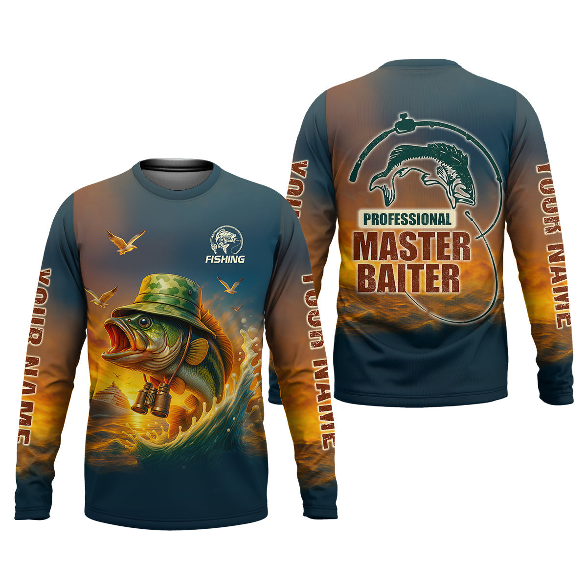 Professional Master Baiter Sunset Fishing UPF Shirts, Fisherman Outfit, Presents For Fishermen