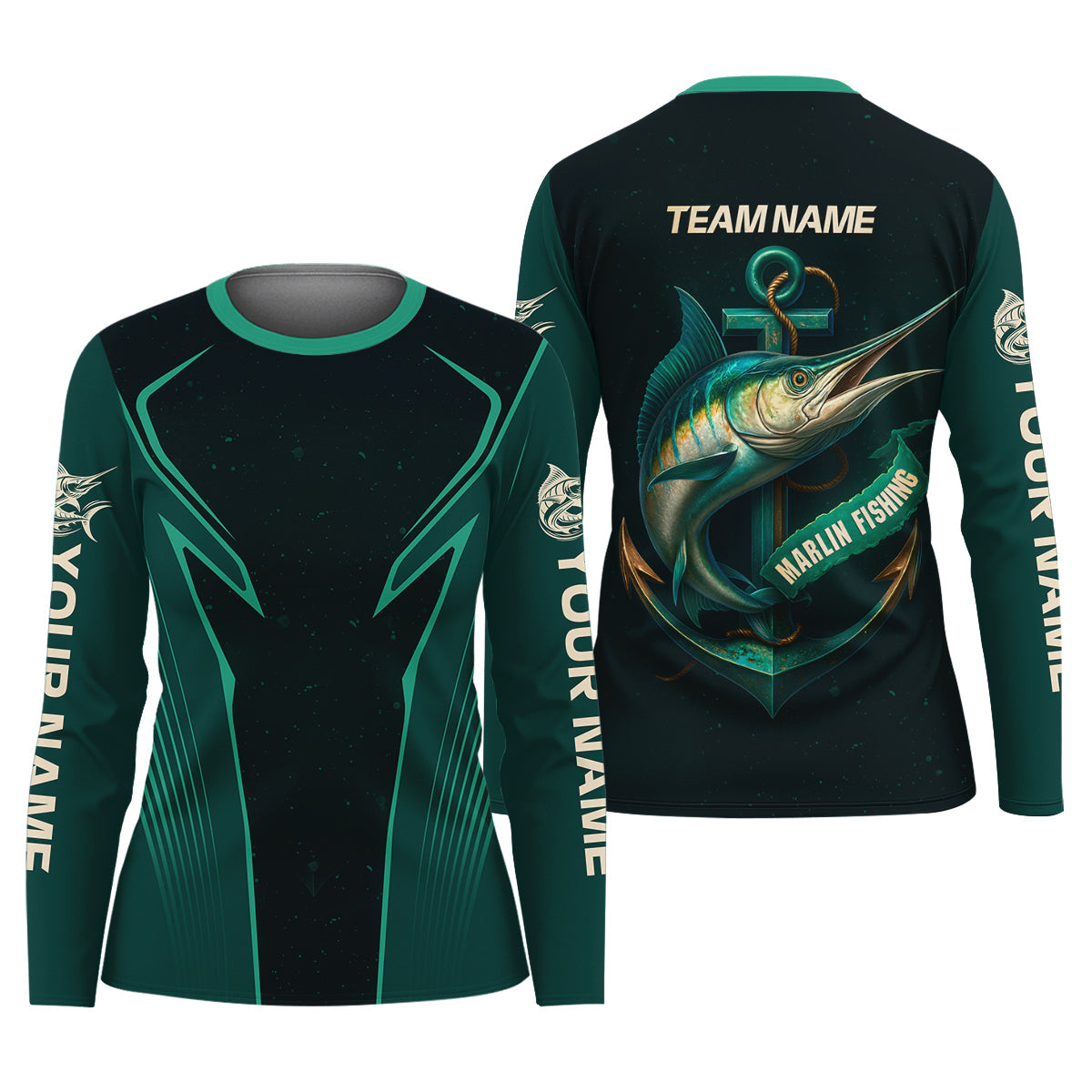 Blue Marlin Fishing Team Shirt, Fishing Jersey, SPF Long Sleeve Shirts Womens, Fishing Shirt For Women