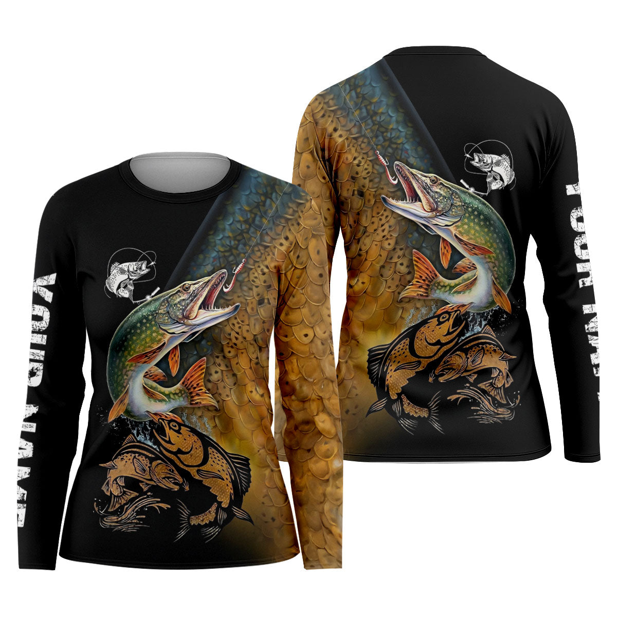 Northern Pike Fishing Gold Brown Scale Pattern Fishing UPF Shirts, Women Fishing Shirt