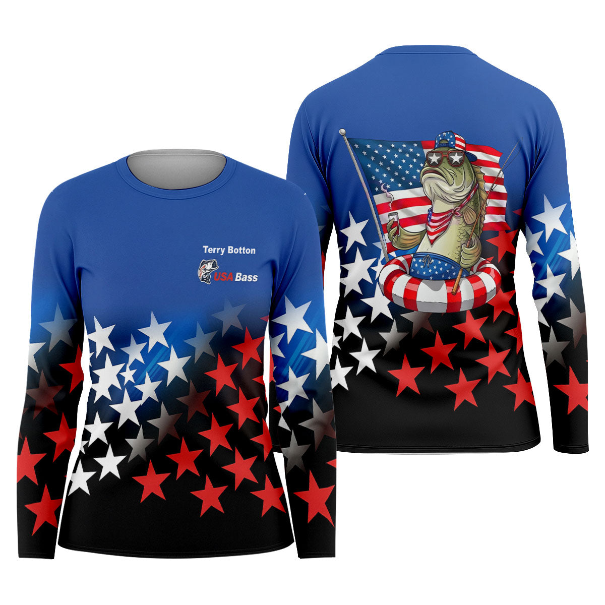 USA Bass Fishing American Flag Fishing Shirt, 250 Years 4th Of July Fishing UPF Shirts, Women Fishing Shirt