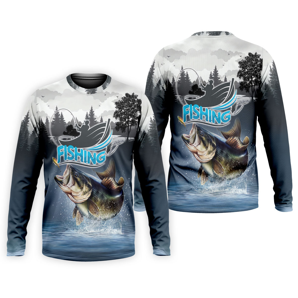 Bass Fisherman Silhouette Fishing UPF Shirts, Largemouth Bass Fishing Shirts For Men