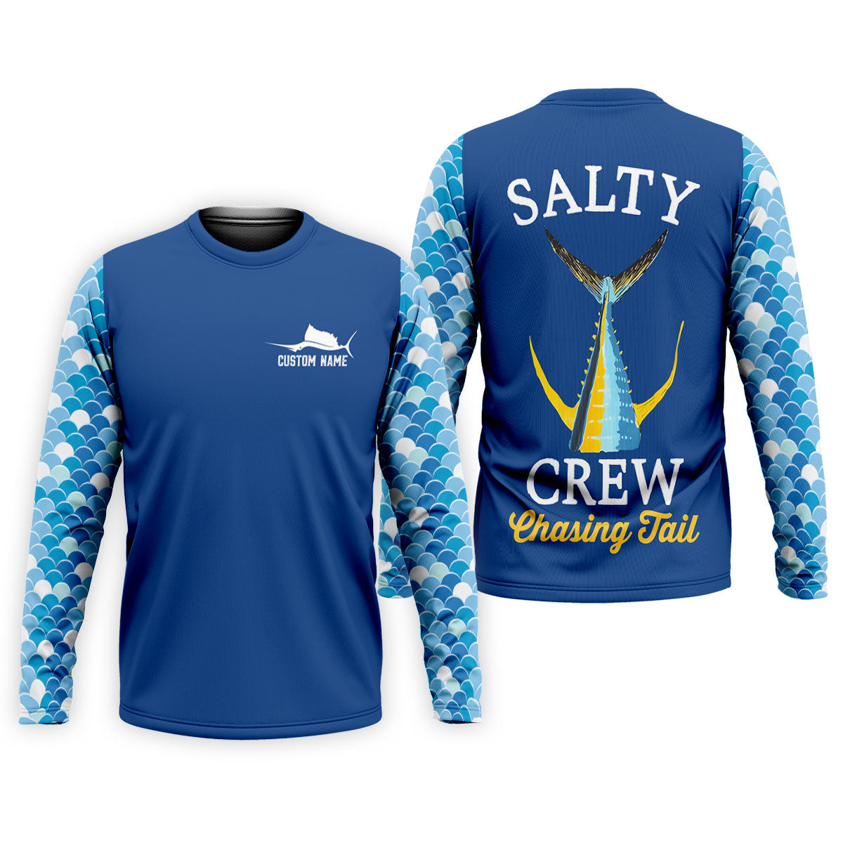 Salty Crew Chasing Tail Dark Blue Fishing UPF Shirts, Funny Fishing Shirt, Fishing Shirts For Men