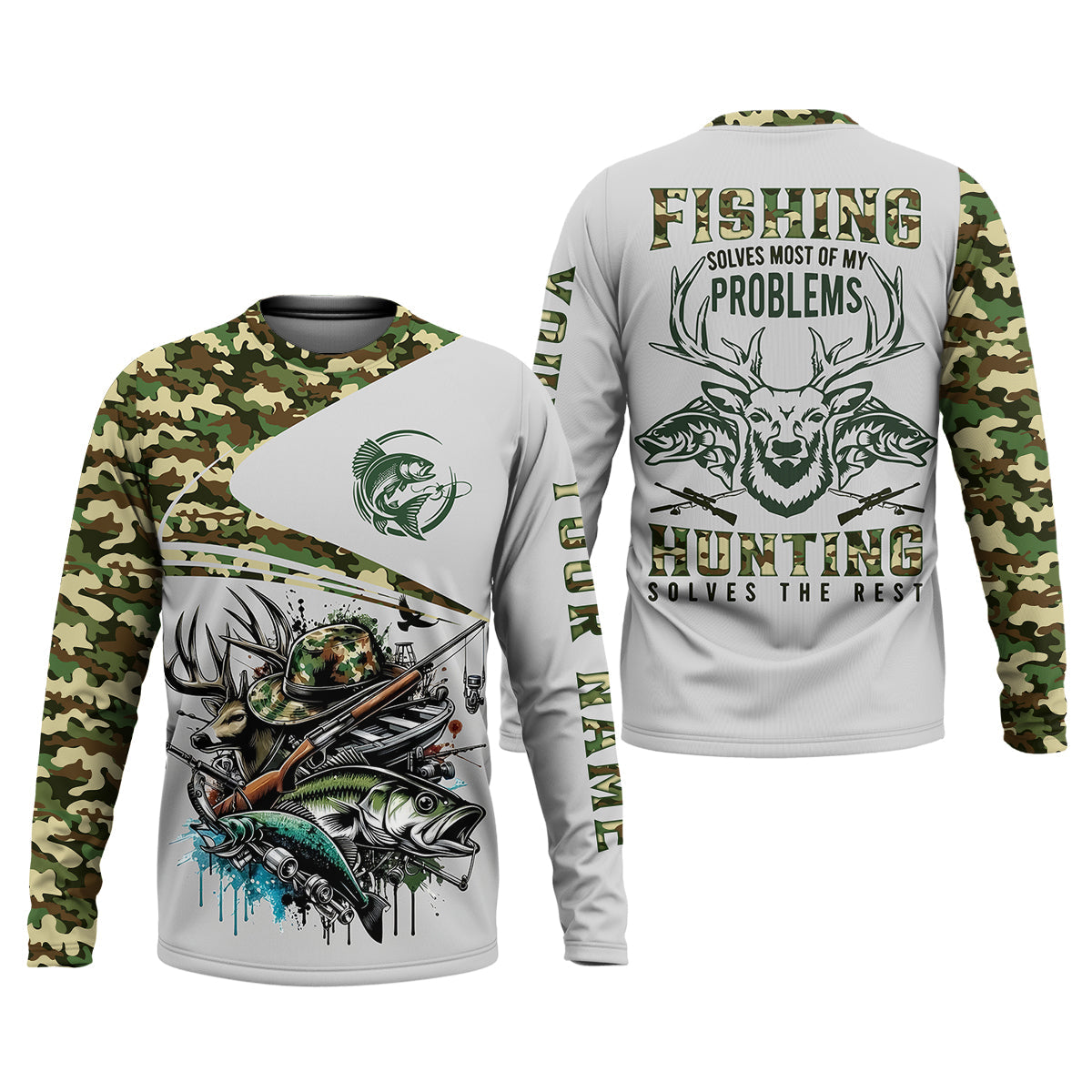 Fishing Solves Most Of My Problems Hunting Solves The Rest T-Shirt, Fisherman Outfit, Mens Casual Shirts