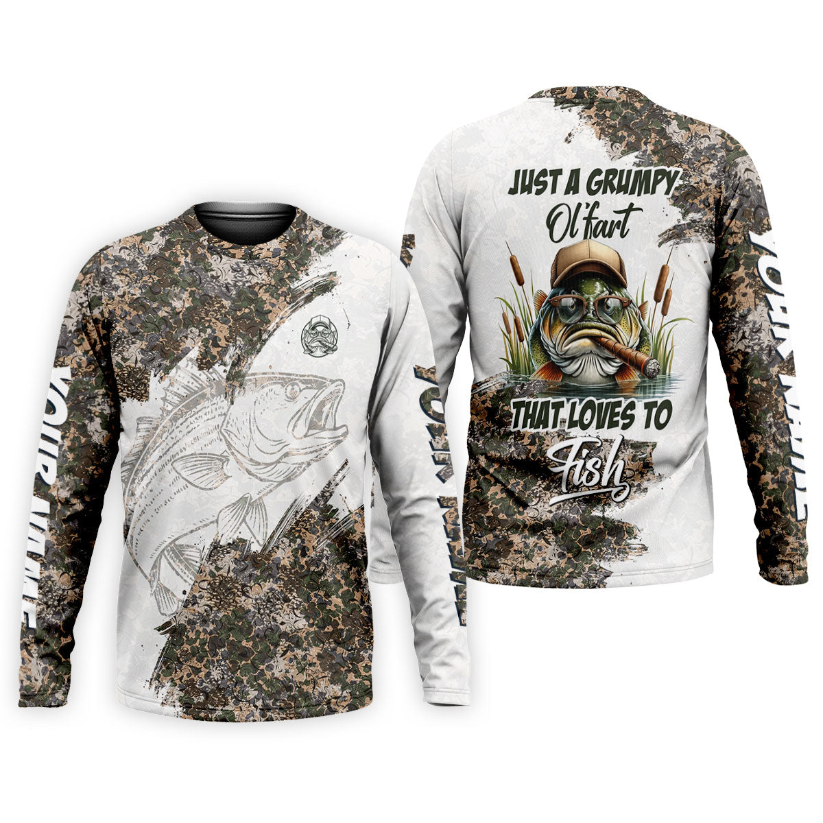 Personalized Funny Fishing Shirt for Men, Grumpy Old Man That Loves to Fish Long Sleeve, Camo Fisherman Gift