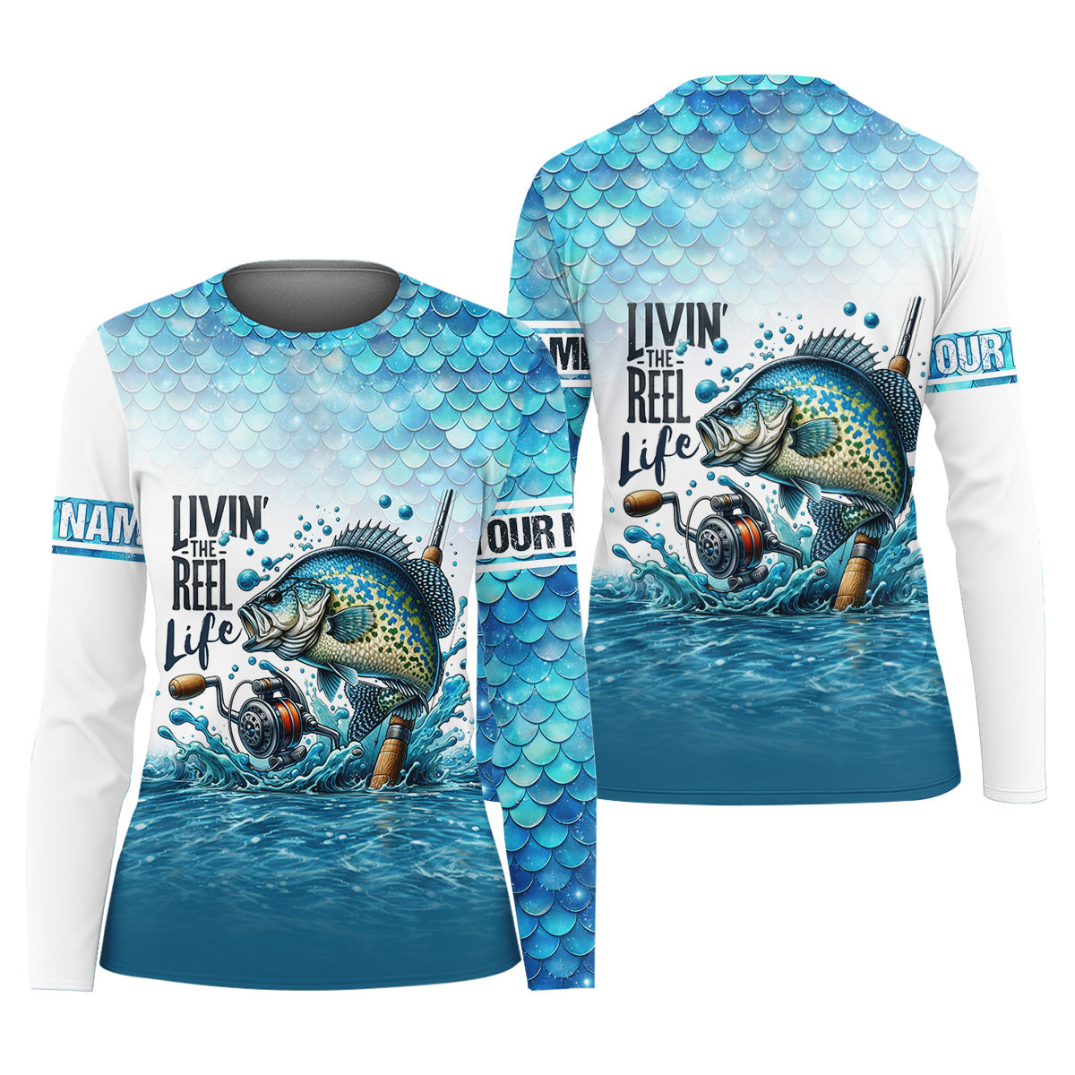 Living The Reel Life Fish Scale Pattern Funny Fishing Shirt, Fishing UPF Shirts, Women Fishing Shirt