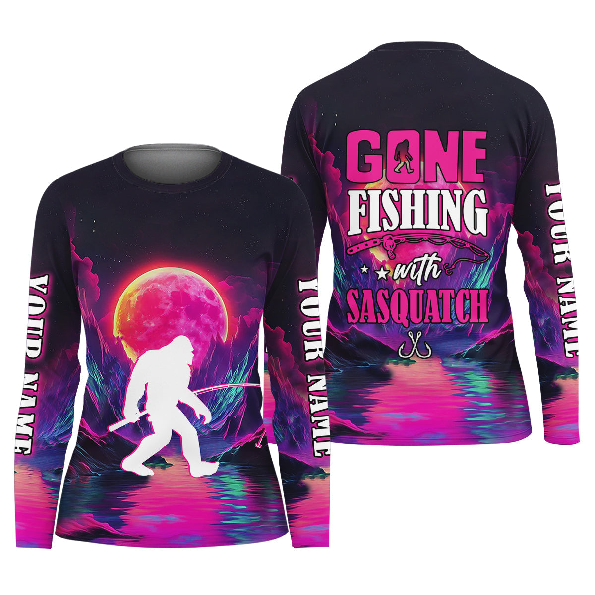 Gone Fishing With Sasquatch Fishing UPF Shirts, Funny Fishing Shirt, Bigfoot Fishing Shirt For Women
