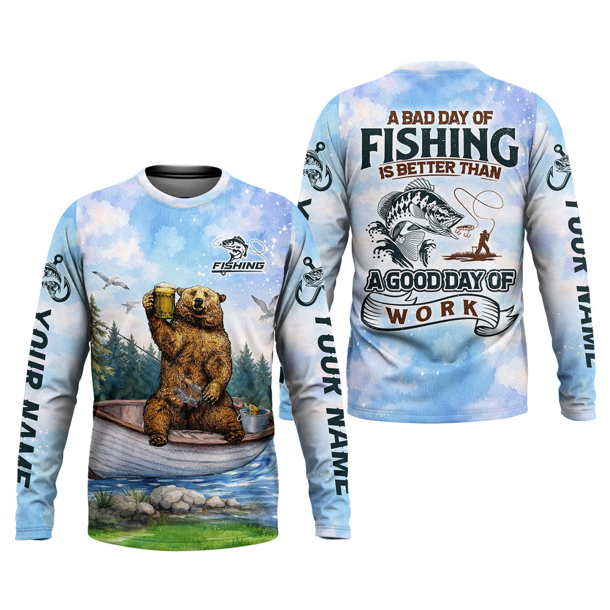 Bear Fishing Life – Better Than Work UPF Fishing Shirt, Personalized Custom Name
