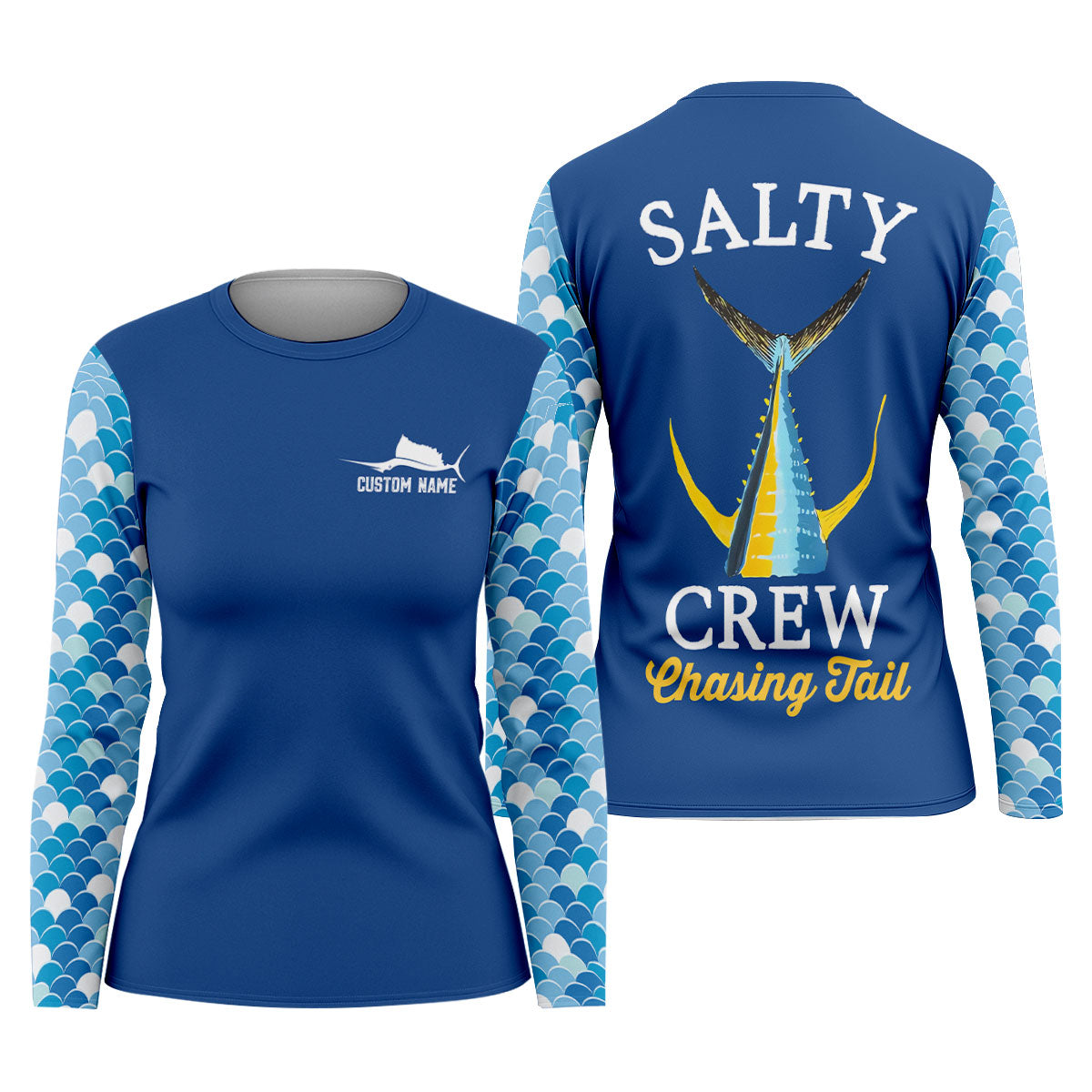 Salty Crew Chasing Tail Dark Blue Fishing UPF Shirts, Funny Fishing Shirt, Fishing Shirt For Women