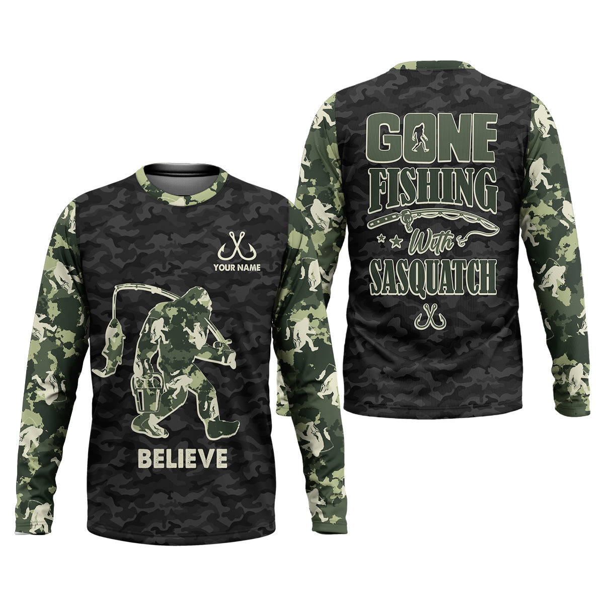 Gone Fishing With Sasquatch Camo Fishing Shirt, Fishing UPF Shirts, Fishing Shirts For Men