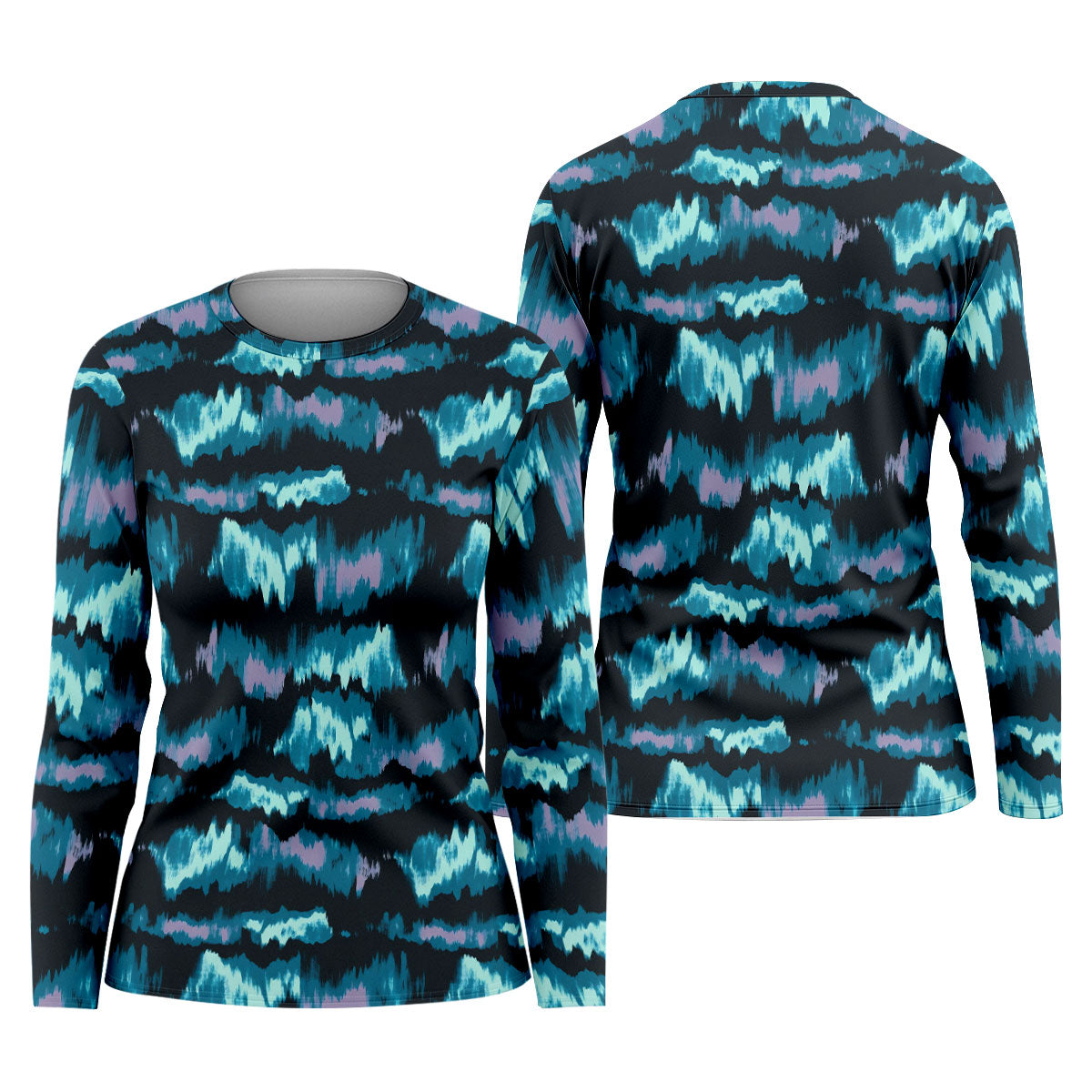 Blue Ikat Pattern Fishing UPF Shirts, Women Fishing Shirt, Fisherwomen SPF Long Sleeve Shirts