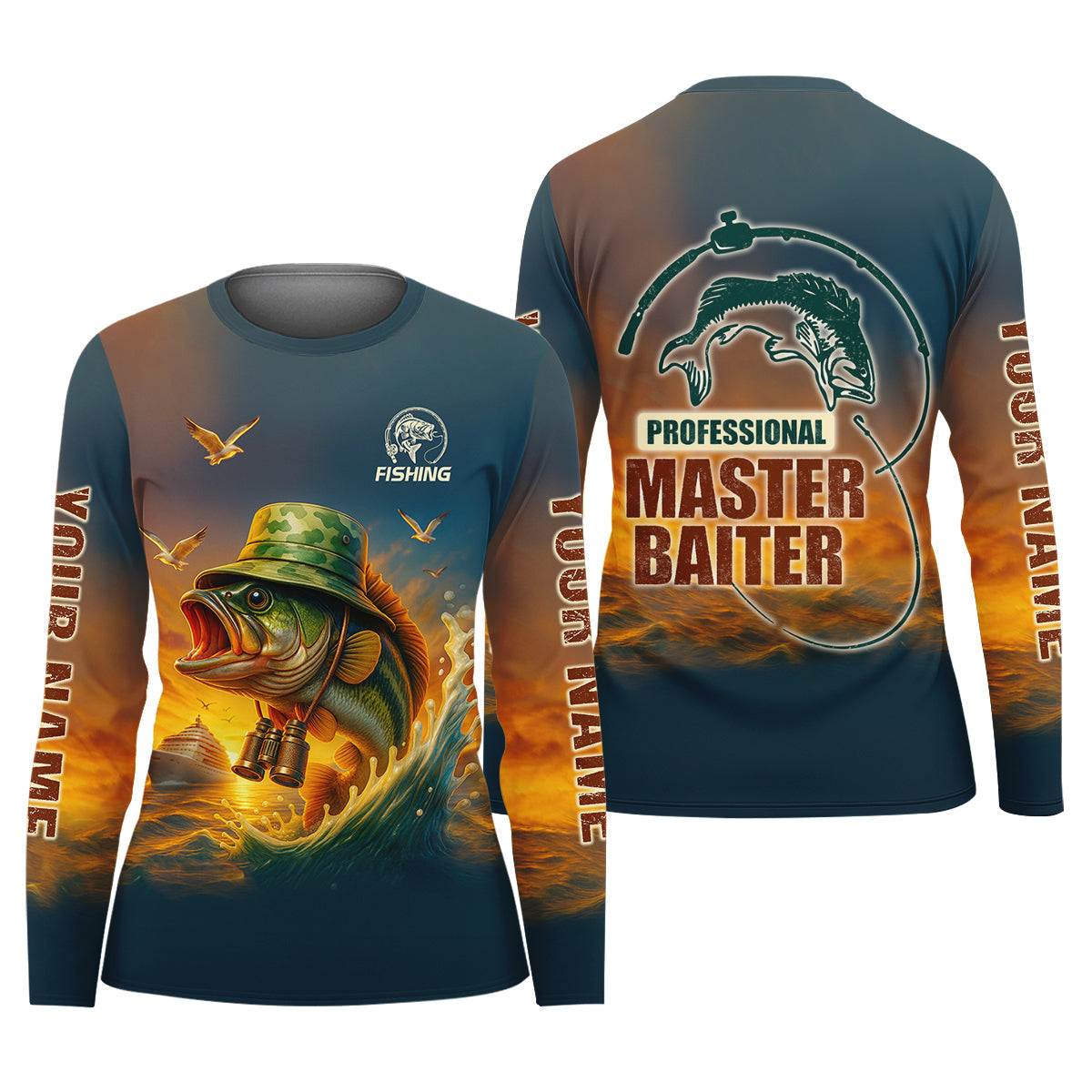 Professional Master Baiter Sunset Fishing UPF Shirts, Fishing Shirt For Women, Hooded Fishing Shirt