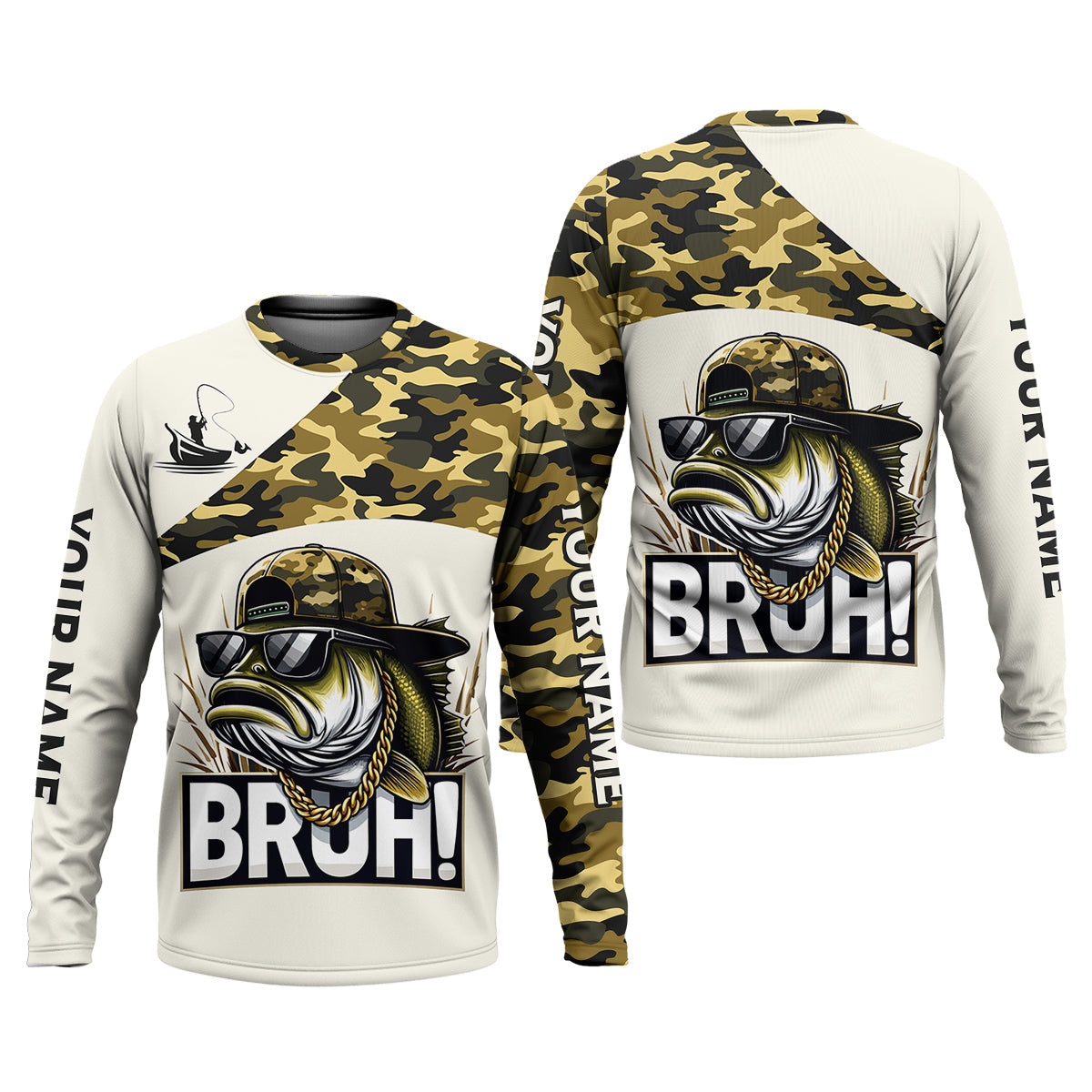 Bruh Largemouth Bass Fishing Camouflage Fishing Shirts, Fishing UPF Shirts, Fishing Shirts For Men