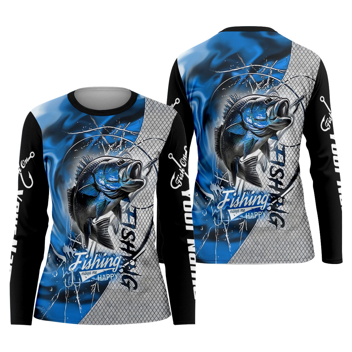 Fishing Makes Me Happy Largemouth Bass Fishing UPF Shirts, Funny Fishing Shirt, Fishing Shirt For Women