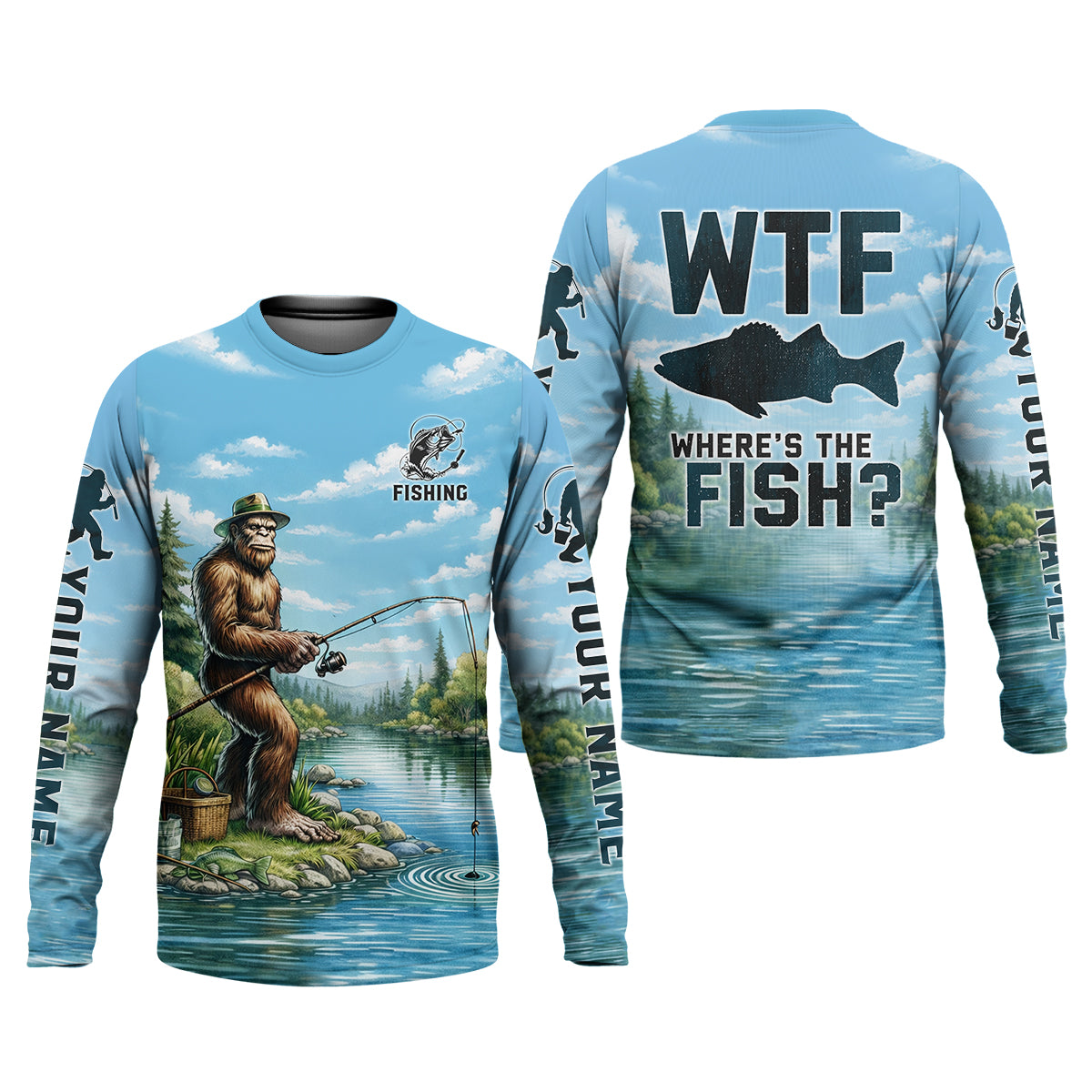 WTF Where’s The Fish, Bigfoot Fishing Personalized UPF Shirt