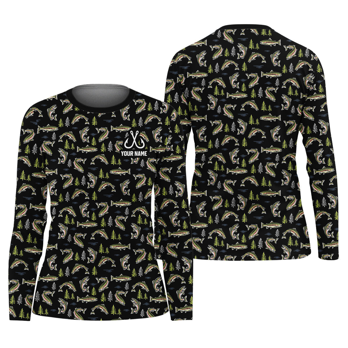 Rainbow Trout Pattern Fishing UPF Shirts, Fisherwomen Funny Fishing Shirt, Fishing Shirt For Women