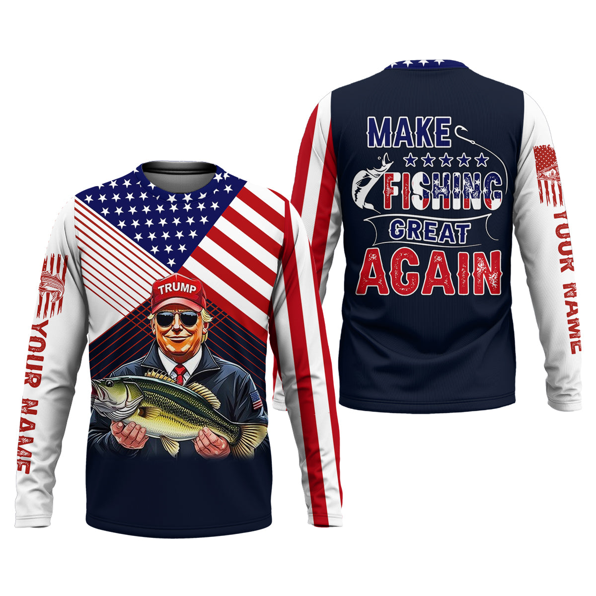 Make Fishing Great Again Patriotic Fishing Shirt, American Flag Fishing Shirt, Fishing UPF Shirts, Men's Fishing Shirt