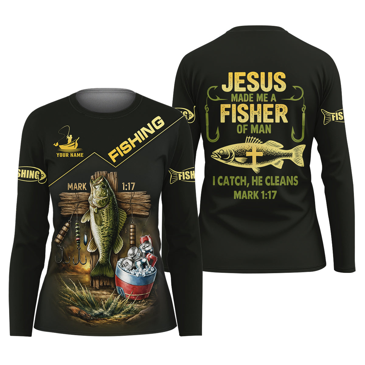 Jesus Made Me A Fisher Of Man Personalized Fishing Shirt For Women, Long Sleeve Fishing Shirt, Gift For Her