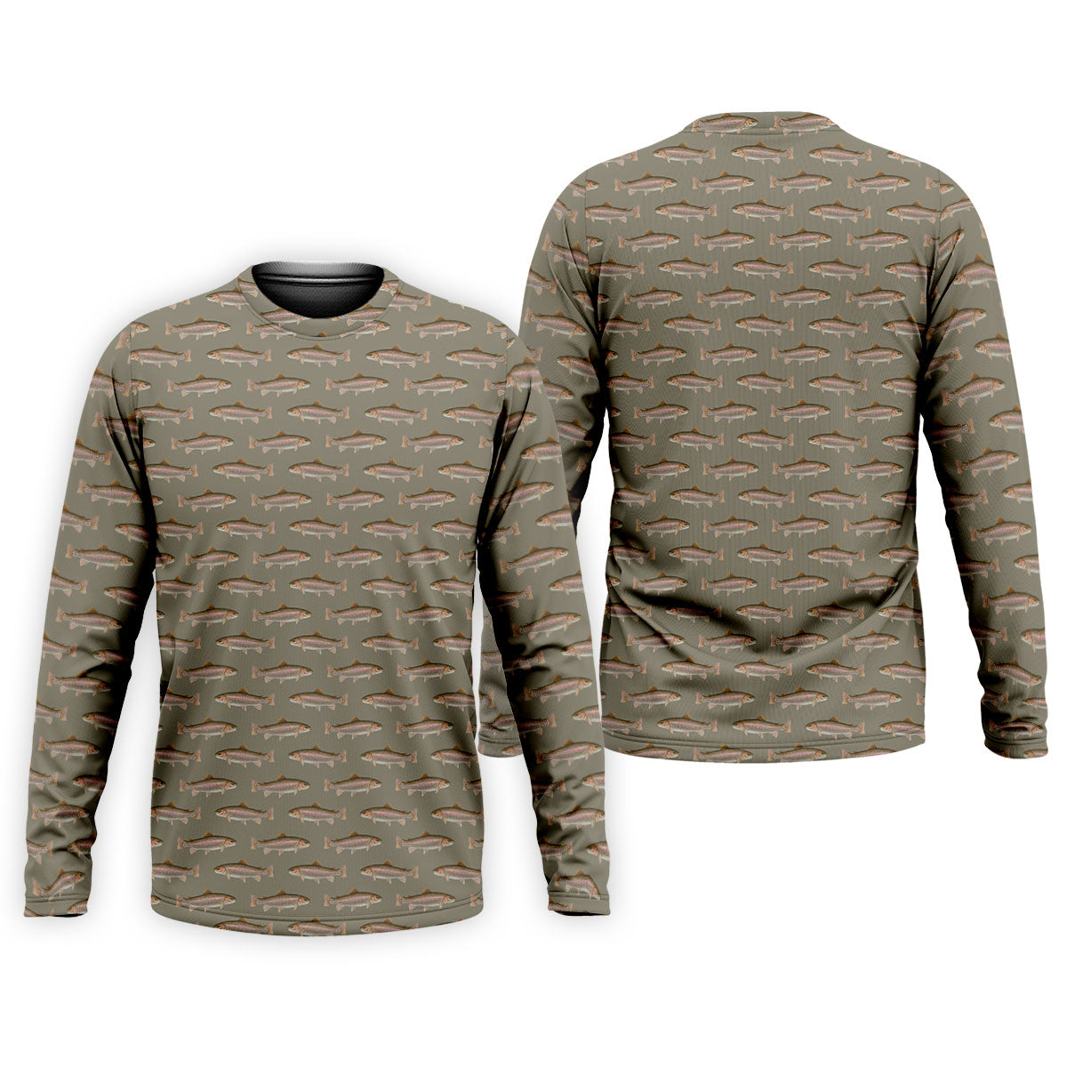 Rainbow Trout Pattern Pewter Grey Fishing UPF Shirts, Long Sleeve Fishing Shirts, Fishing Shirts For Men