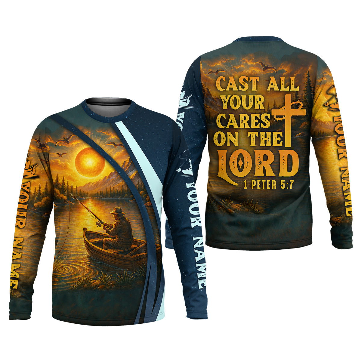 Cast All Your Cares On The Lord Christian Fishing SPF Shirt For Men, Fisherman Gift, Men's Fishing Shirt