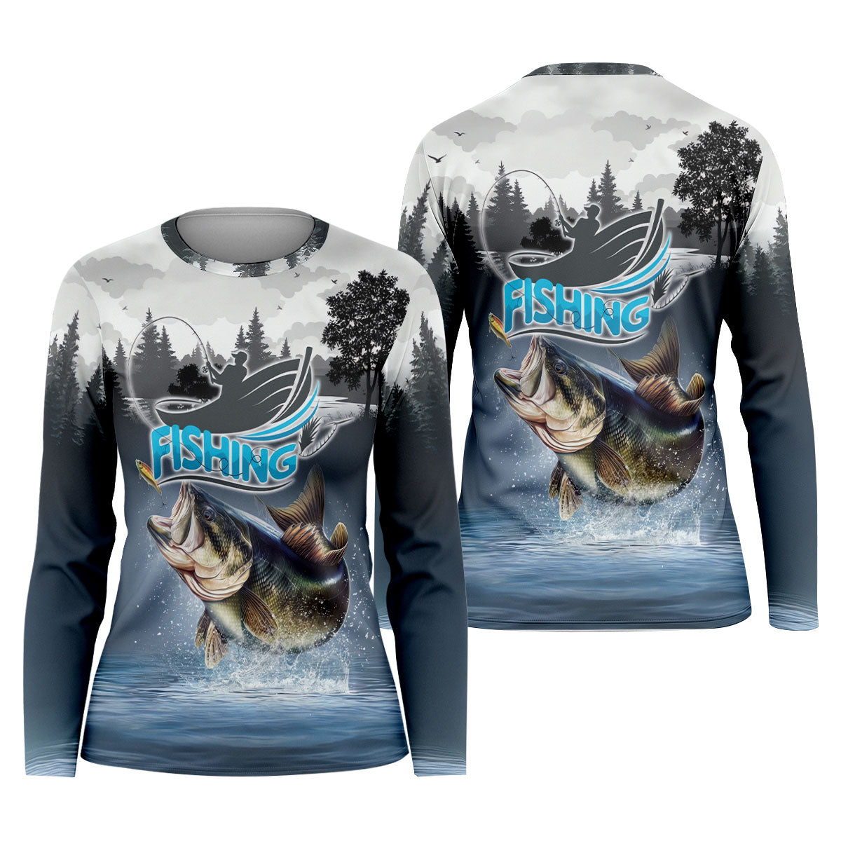 Bass Fisherman Silhouette Fishing UPF Shirts, Largemouth Bass Fishing Shirt For Women