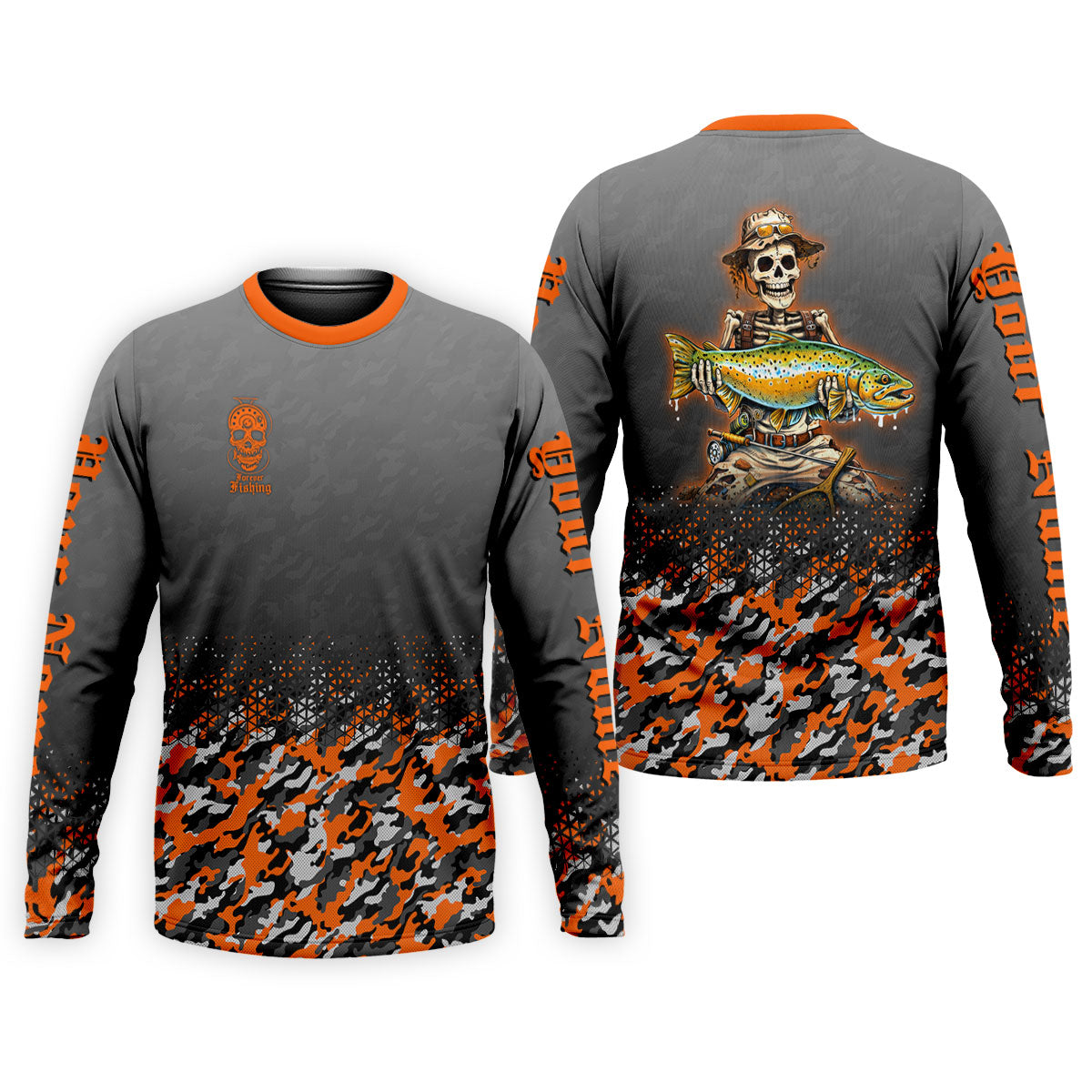 Skull Camo Personalized Fishing Shirt, Skeleton Angler, Skeleton Fisherman, Fishing Shirts For Men