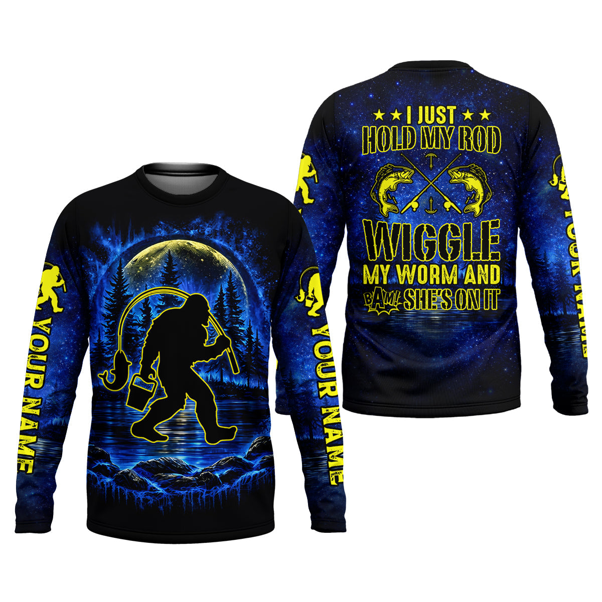 That Wiggle Means It’s On – Bigfoot Fishing Shirt, Fishing UPF Shirts, Funny Fishing Shirt