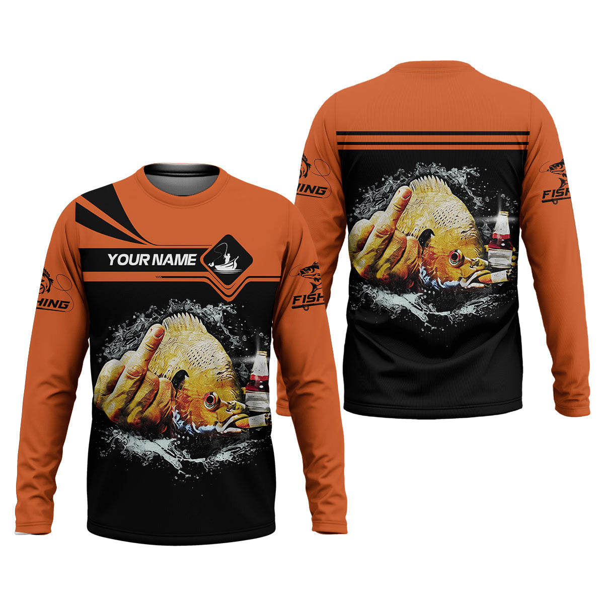 Funny Middle Finger, Personalized Fishing Shirt, Savage Angler Long Sleeve for Men, Fishing Shirts For Men