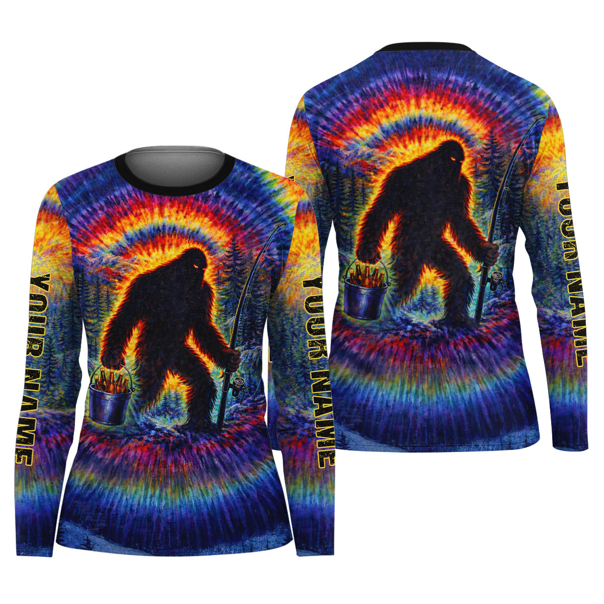Bigfoot Fishing Beer Bucket Rainbow Swirl Funny Fishing Shirt, Fishing UPF Shirts, Women Fishing Shirt