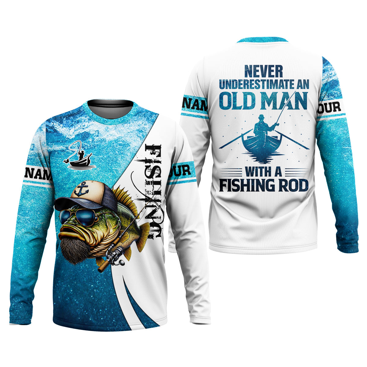 Personalized Old Man Fishing Shirt, Funny Fishing Rod Gift For Dad, Fishing UPF Shirts, Funny Fishing Shirt