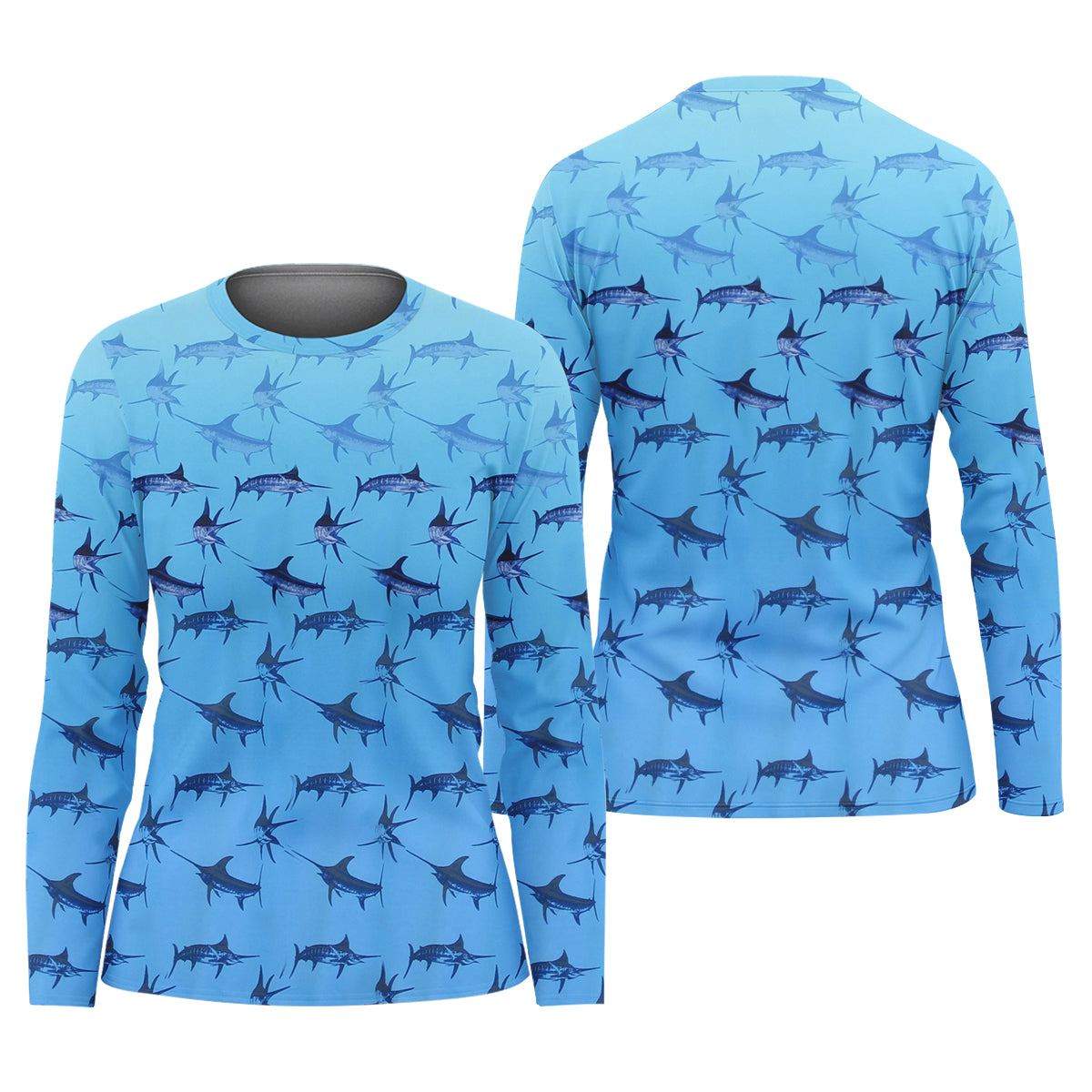 Swordfish Patter Blue Fishing Shirt, Cute Women's Fishing Outfits, Female Fishing Shirts, SPF Shirt