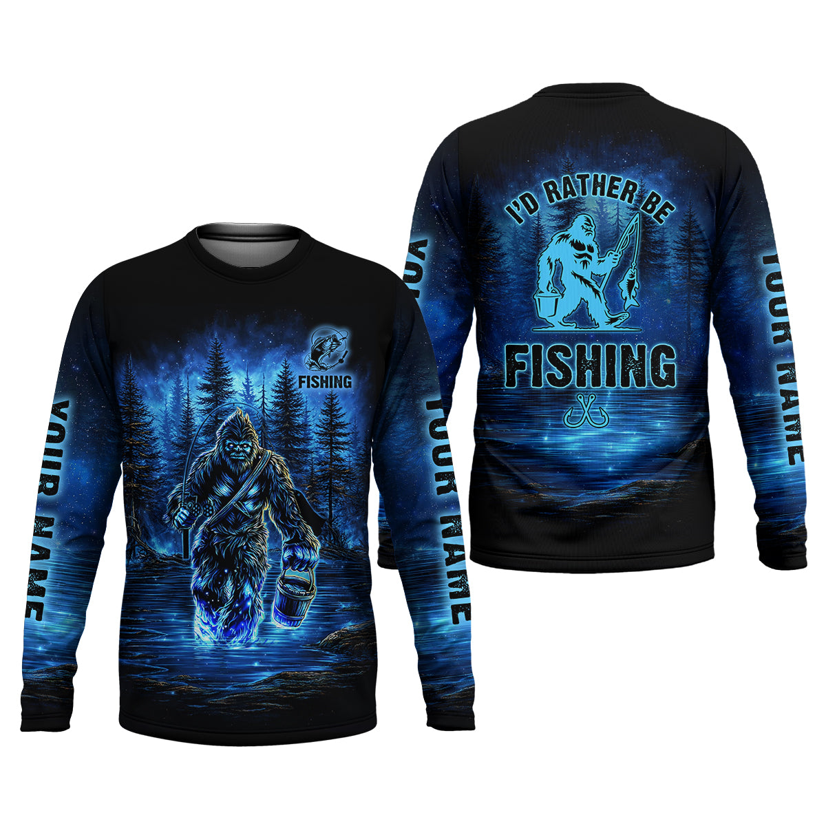 I’d Rather Be Fishing, Personalized Fishing, Bigfoot Fishing, Funny Fishing Shirt, SPF Shirt, Fisherman Outfit, Mens Casual Shirts