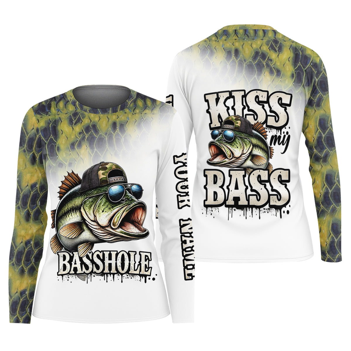 Basshole Kiss My Bass Fishing UPF Shirts, Funny Fishing Shirt, Fishing Shirt For Women
