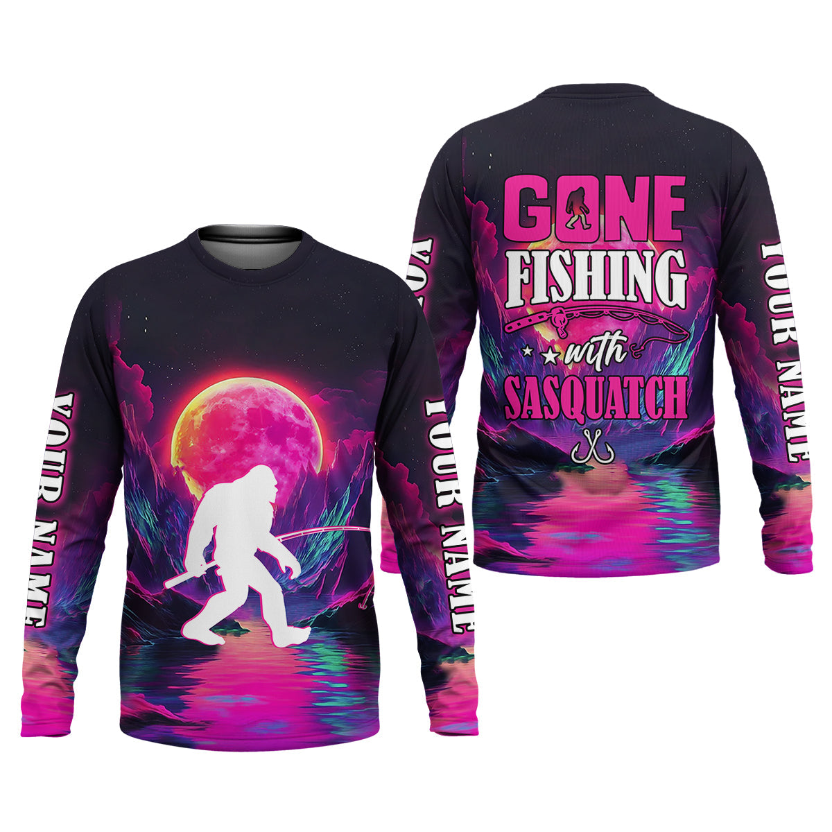 Gone Fishing With Sasquatch Fishing UPF Shirts, Funny Fishing Shirt, Bigfoot Fishing Shirts For Men