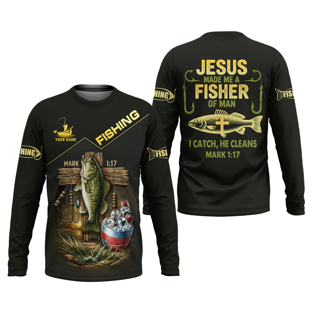 Jesus Made Me A Fisher Of Man Fishing UPF Shirts, Jesus Fishing Shirt, Funny Fishing Shirt