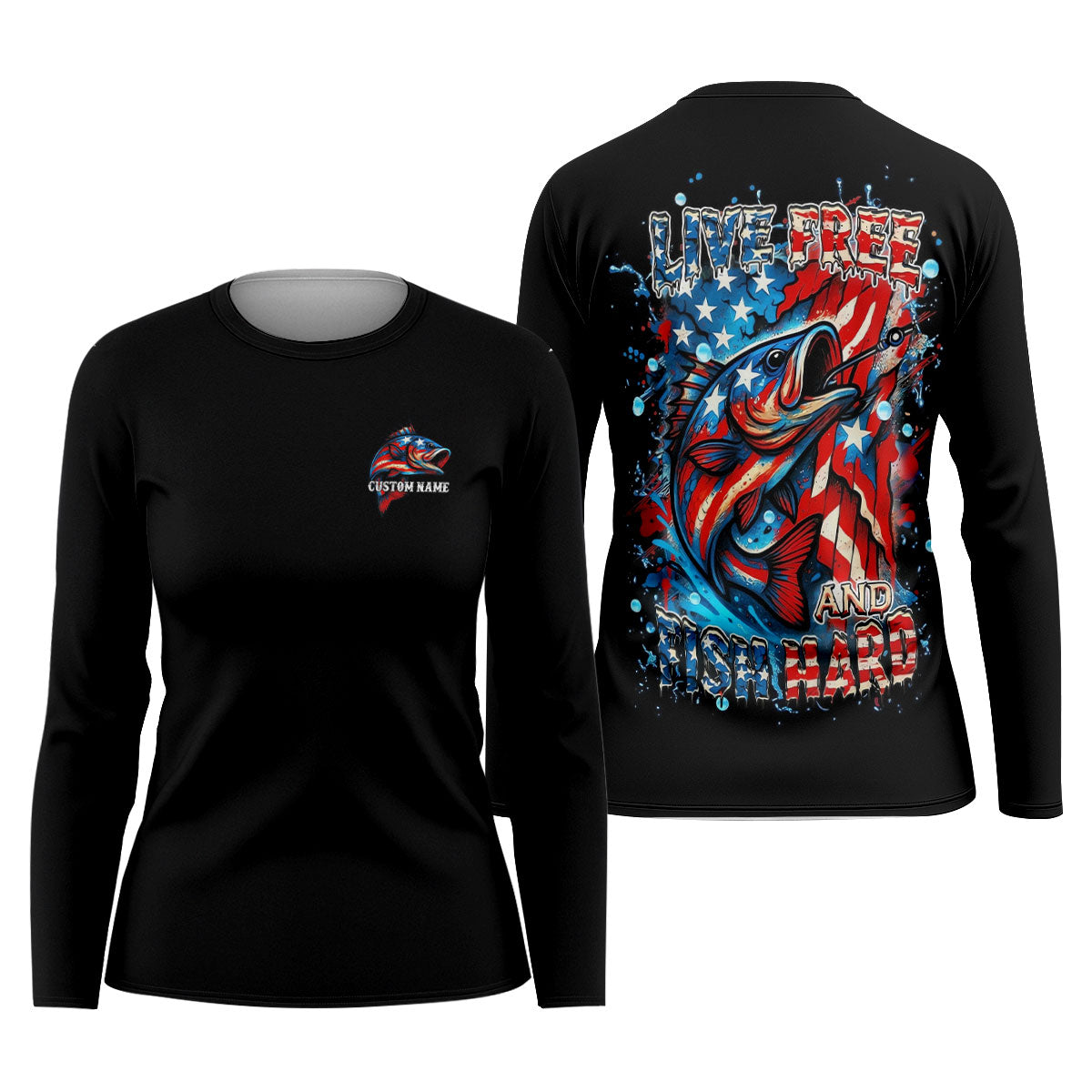 Live Free And Fish Hard American Flag Fishing Shirt, 250 Years 4th Of July Fishing UPF Shirts, Women Fishing Shirt