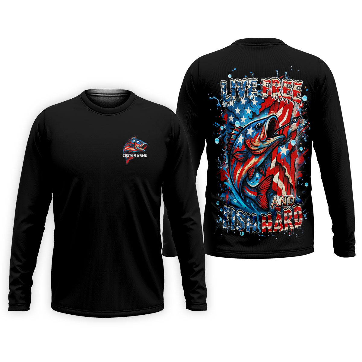 Live Free And Fish Hard American Flag Fishing Shirt, 250 Years 4th Of July Fishing UPF Shirts, Men's Fishing Shirt