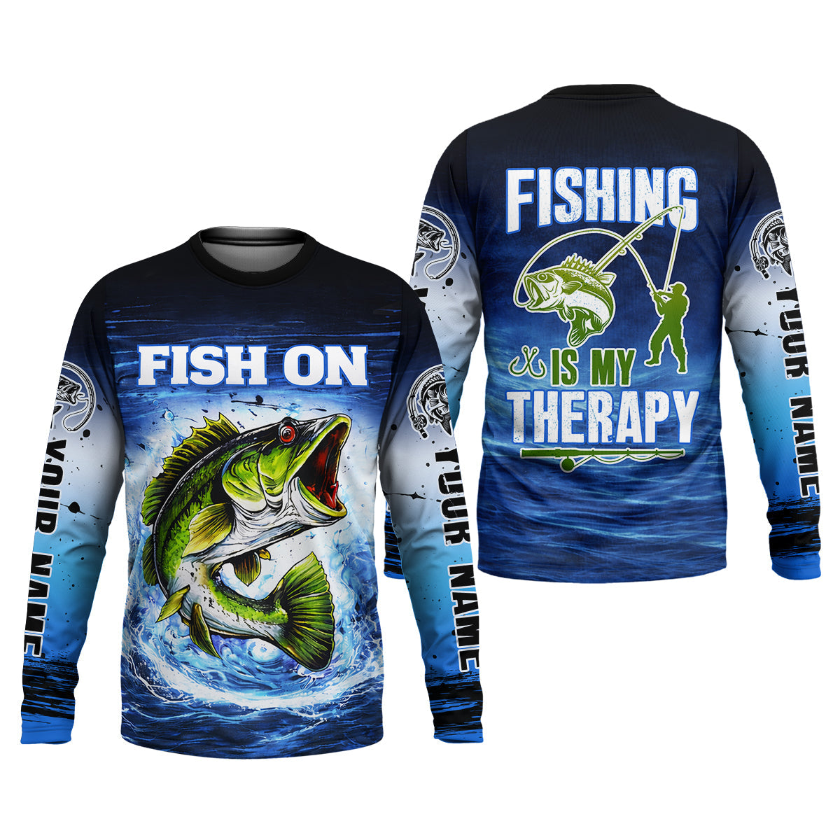Fishing Is My Therapy Fishing UPF Shirt, Fish On, Personalized Fishing Shirt For Men, Mens Casual Shirts