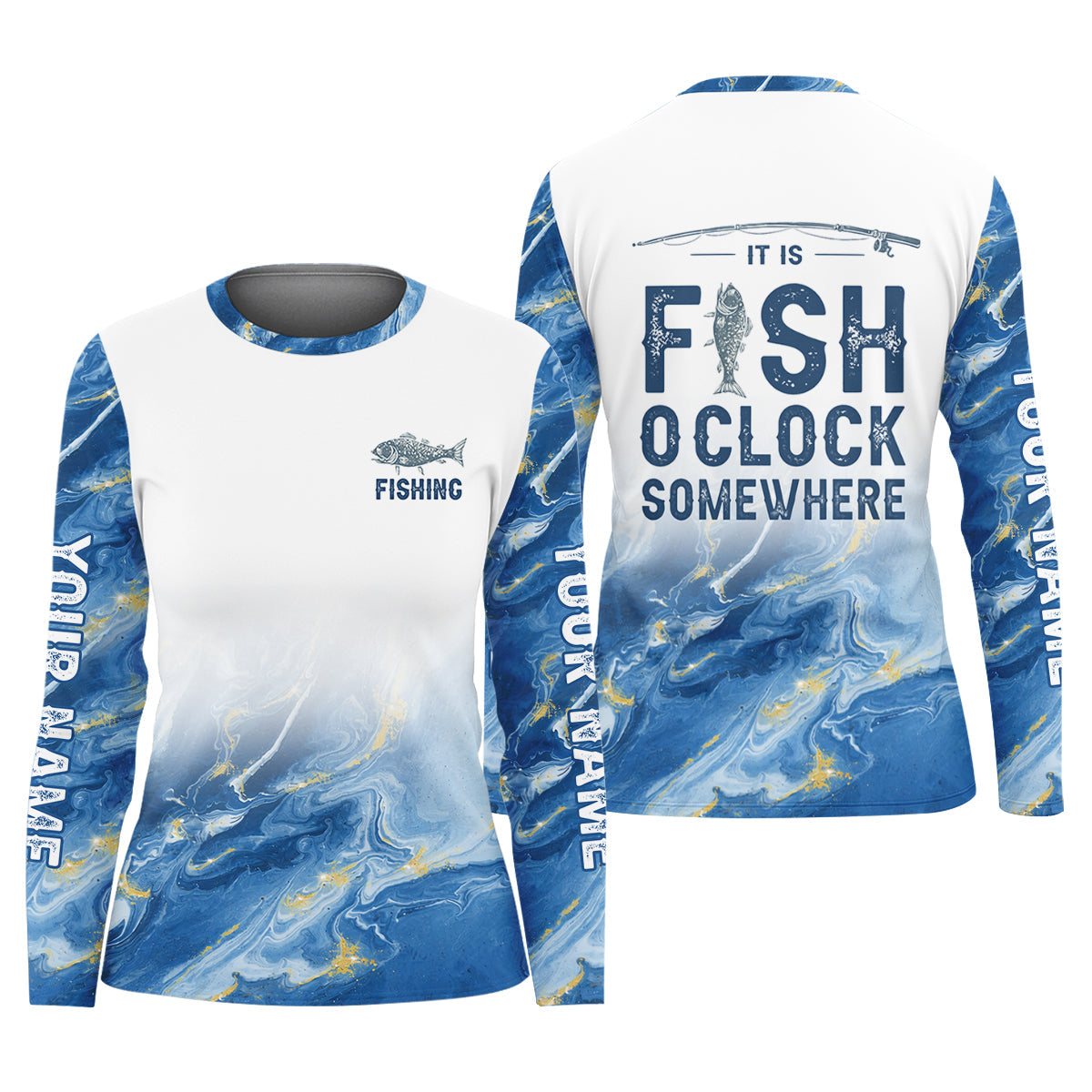 It Is Fish O'Clock Somewhere Blue Gradient Funny Fishing Shirt, Fishing UPF Shirts, Fishing Shirt For Women
