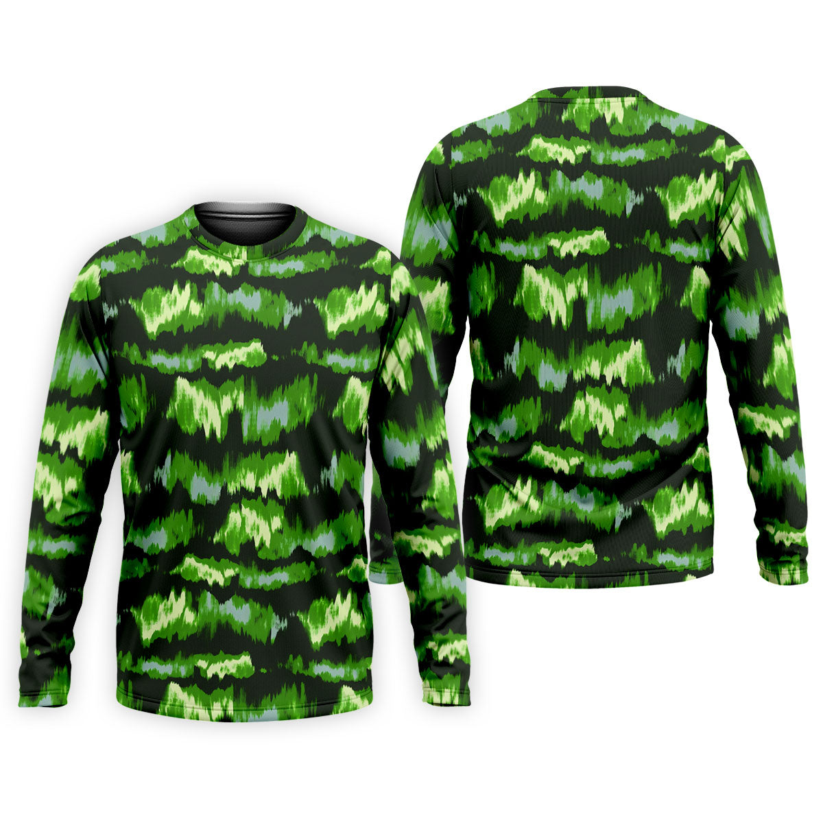 Green Ikat Pattern Fishing UPF Shirts, Long Sleeve Fishing Shirts, Fishing Shirts For Men