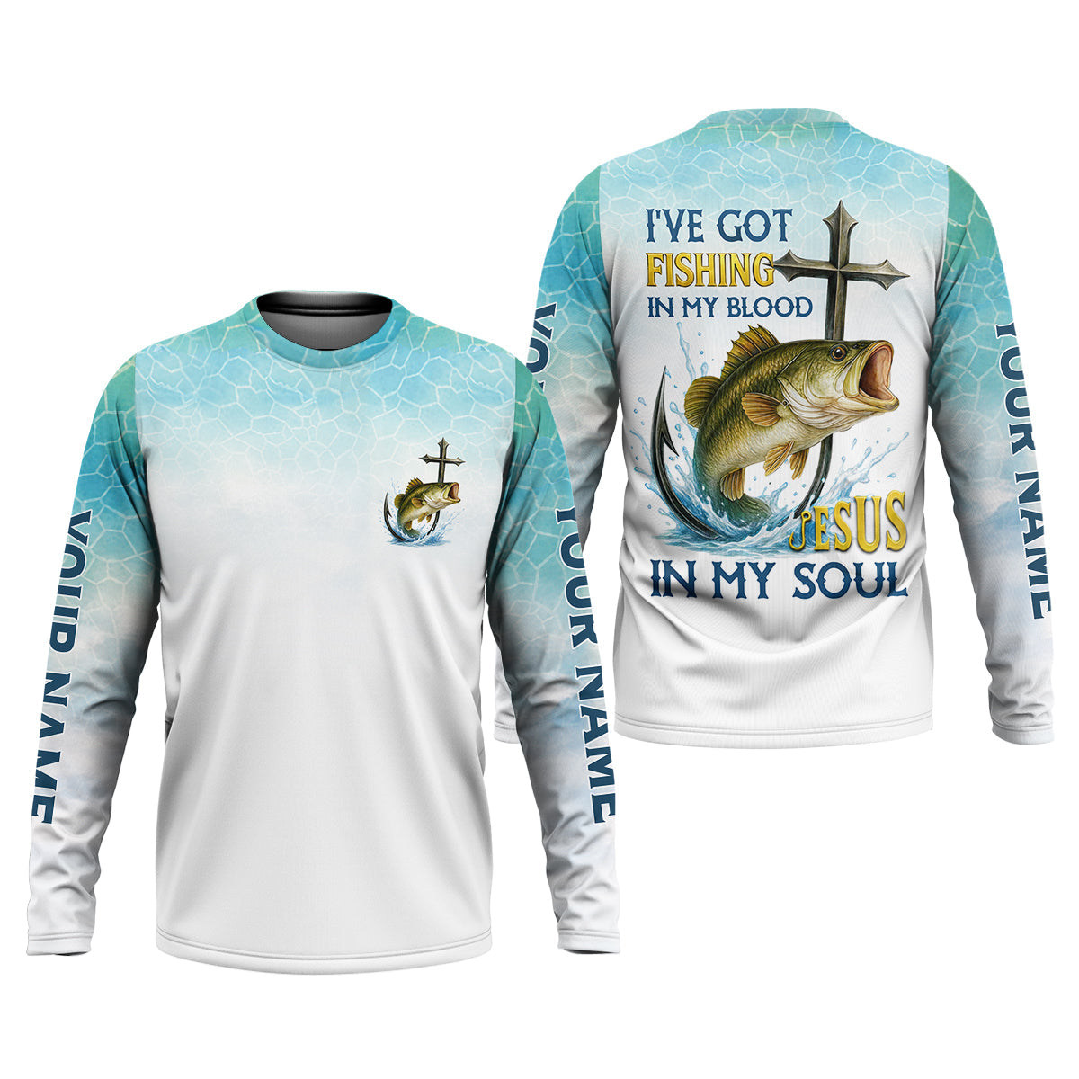 I've Got Fishing In My Blood Jesus In My Soul Faith Cross Christian Fishing UPF Shirts, Fishing Shirts For Men