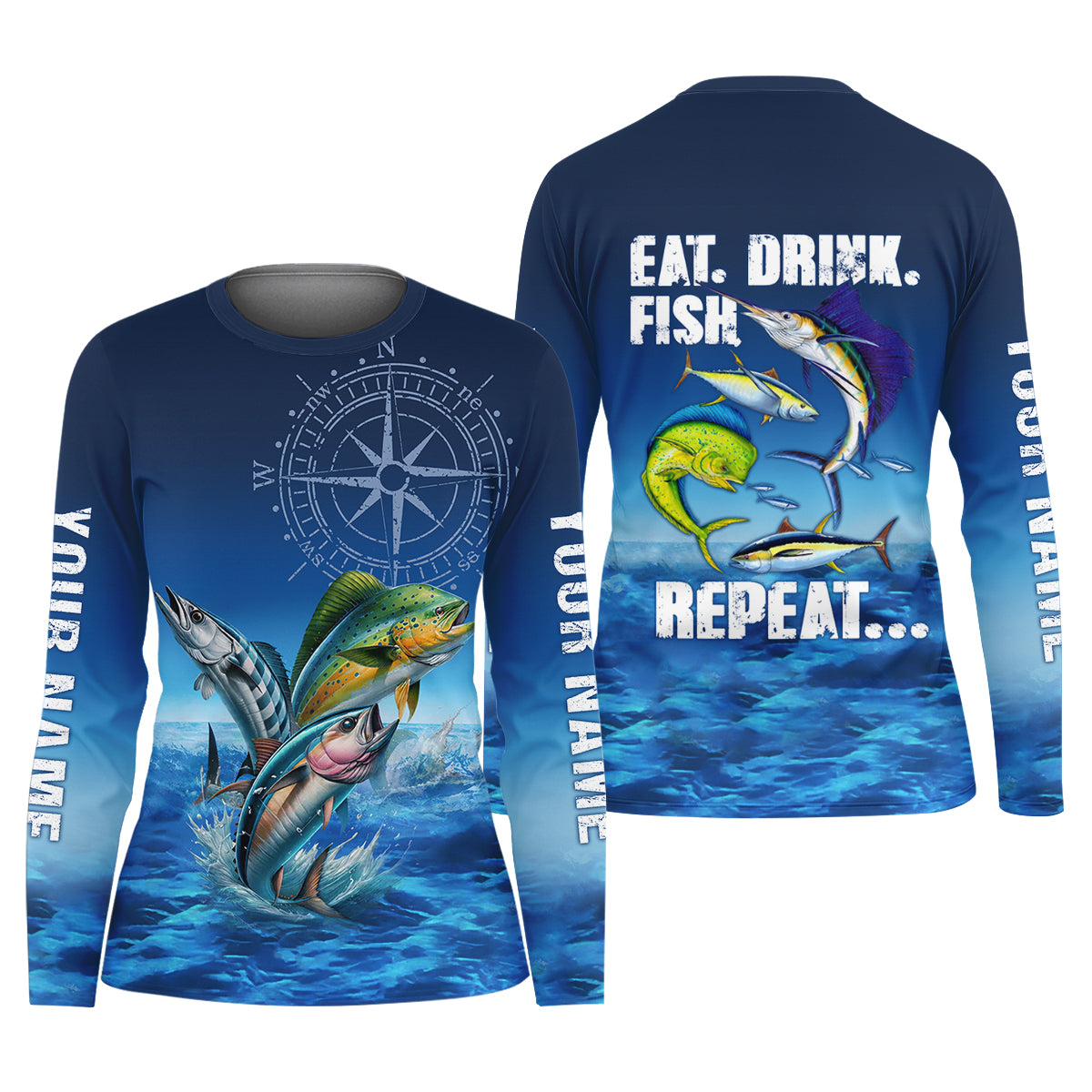 Eat Drink Fish Repeat Funny Fishing Shirt, Fishing UPF Shirts, Fishing Shirt For Women