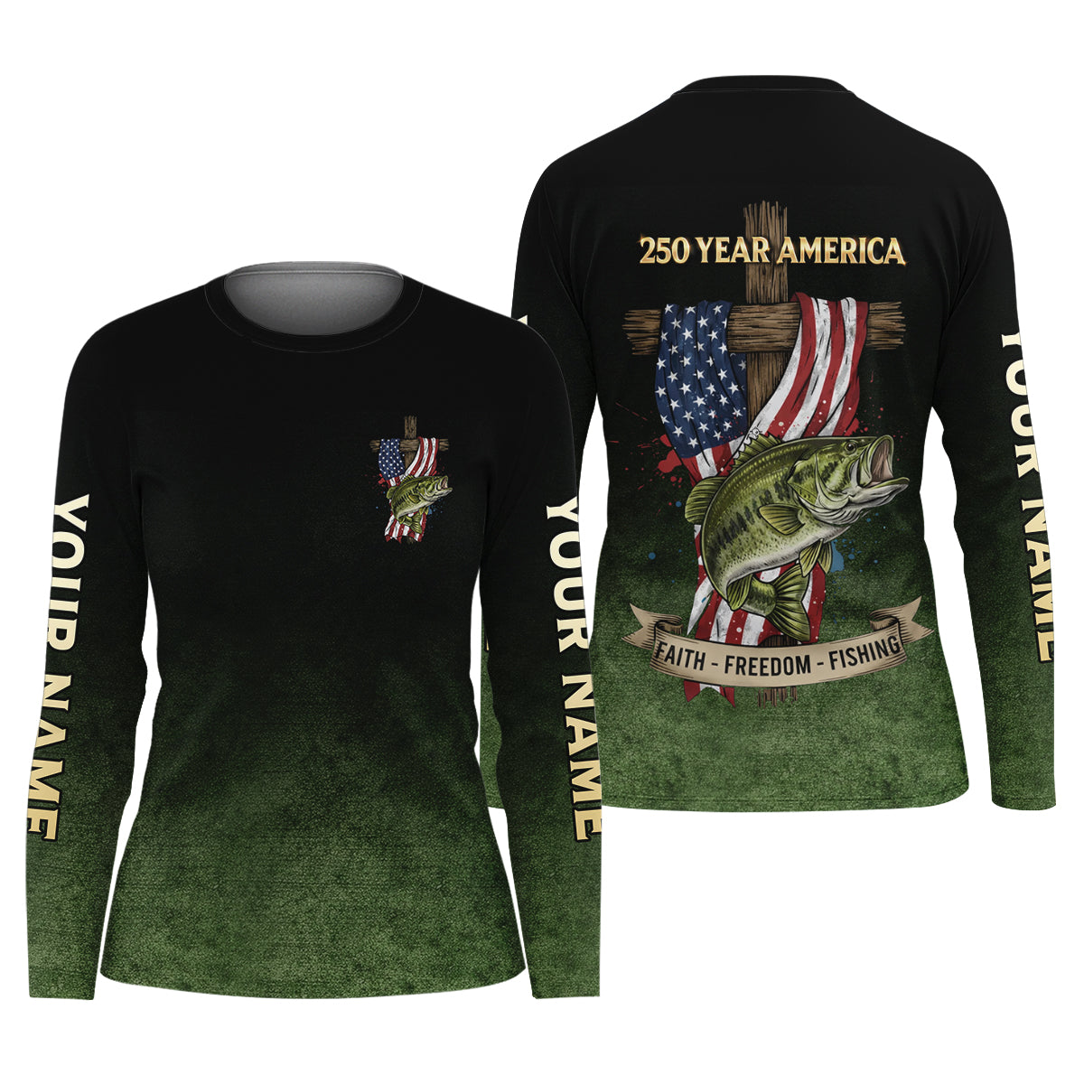 Faith Freedom Fishing Patriotic Fishing Shirt, Fishing UPF Shirts, 250th Anniversary Fishing Shirt For Women