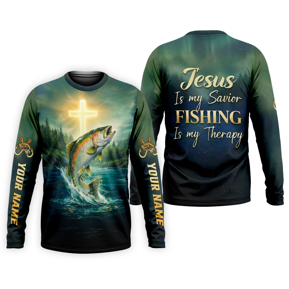 Jesus My Savior – Fishing My Therapy Shirt, Fishing UPF Shirts, Funny Fishing Shirt