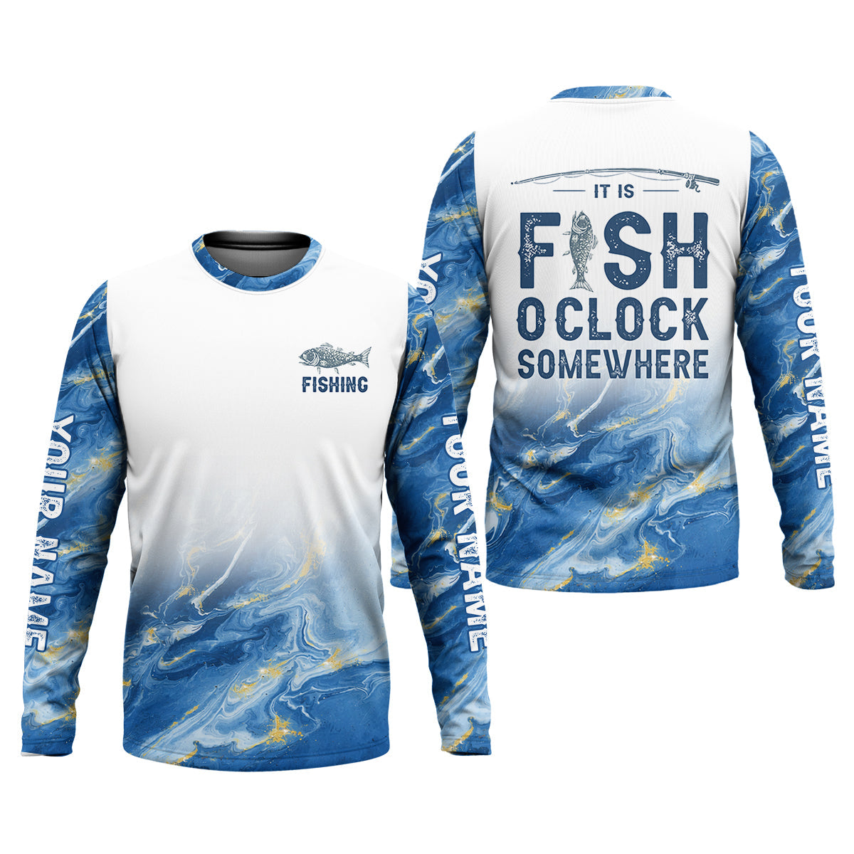 It Is Fish O'Clock Somewhere Blue Gradient Funny Fishing Shirt, Fishing UPF Shirts, Fishing Shirts For Men