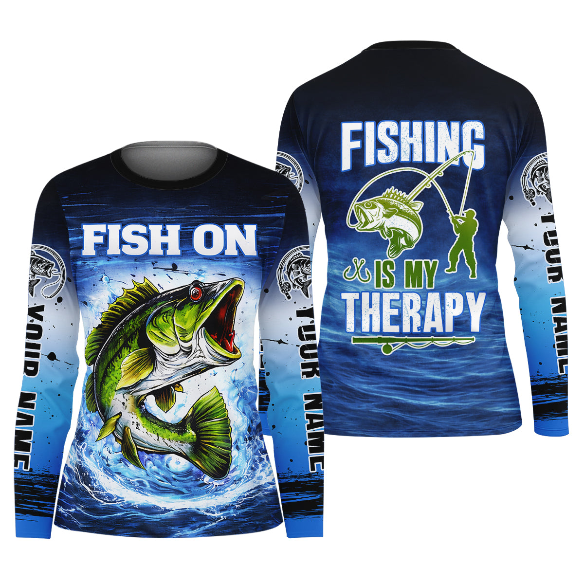 Fish On Fishing Is My Therapy, Personalized Fishing Shirt For Women, Long Sleeve Fishing Shirt, Gift For Her