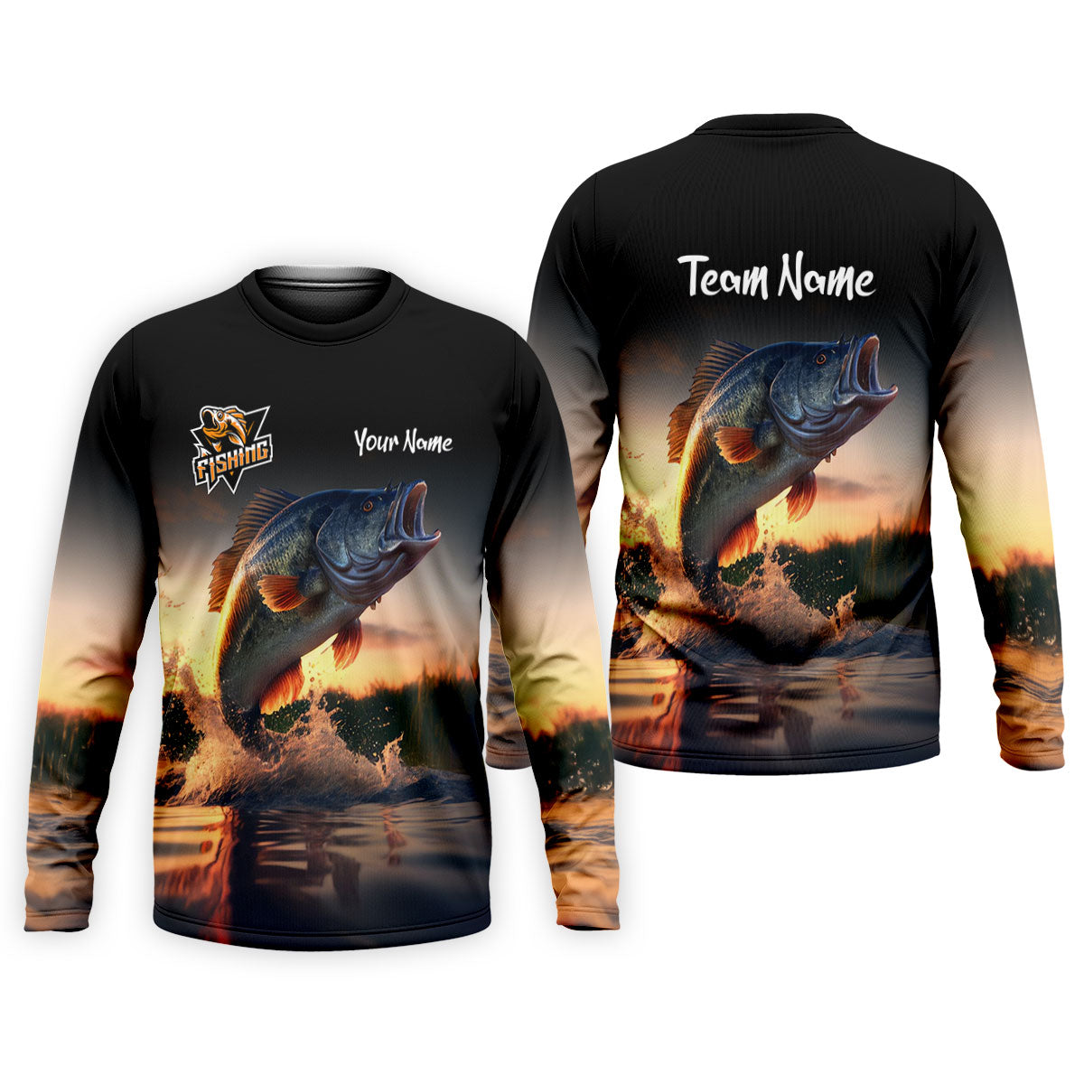 Largemouth Bass Fishing Performance Fishing Shirts, Fishing UPF Shirts, Fishing Shirts For Men