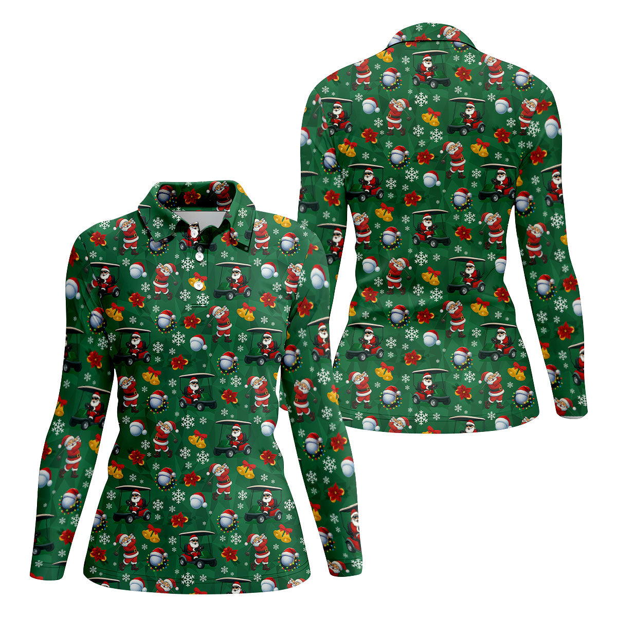 Santa Christmas Green Golf Polo, Women Golf Top, Golf Christmas Gifts, Ladies Golf Shirts