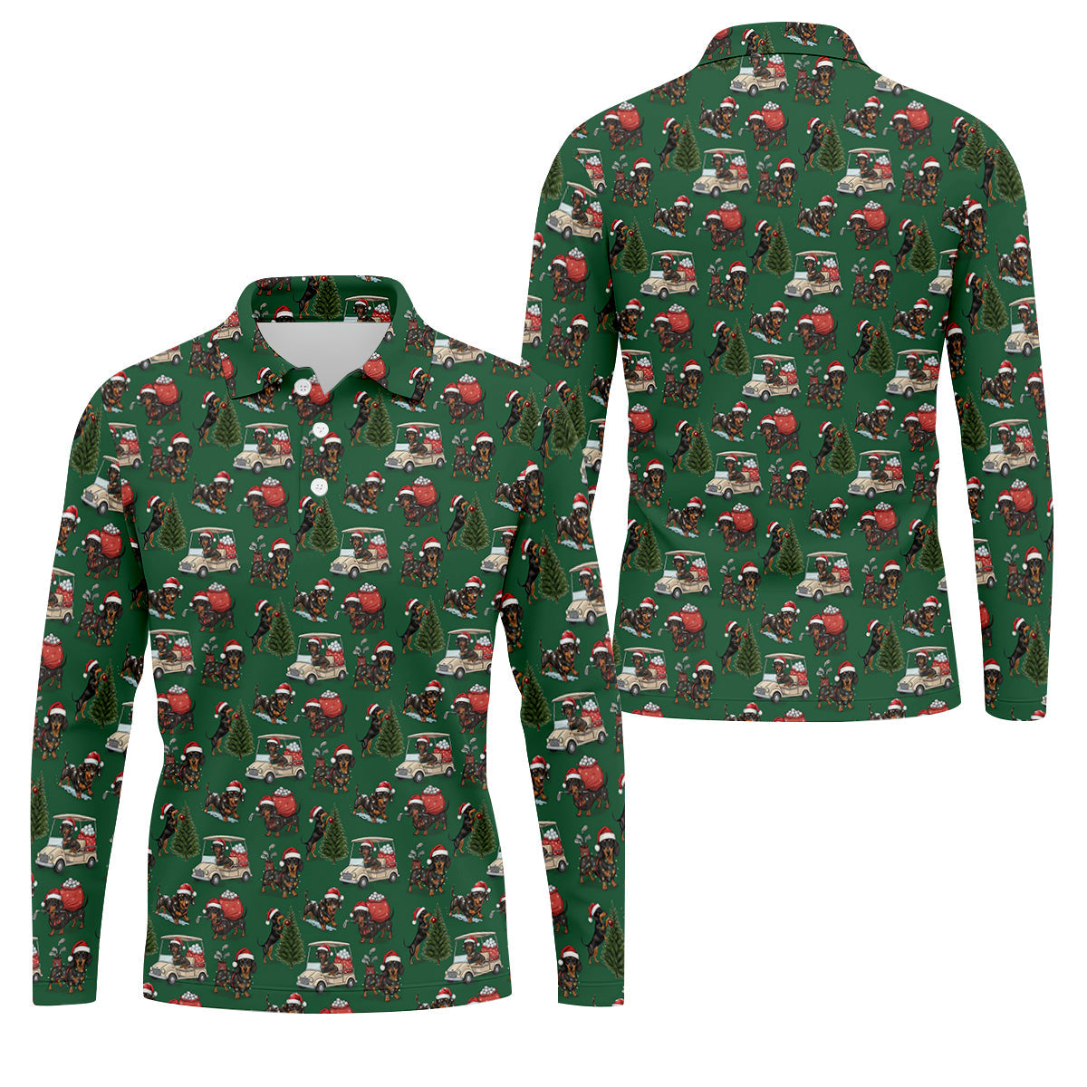 Dachshund Christmas Green Golf Shirt, Christmas Golf Shirt, Golf Tops For Men, Polo Shirts For Men