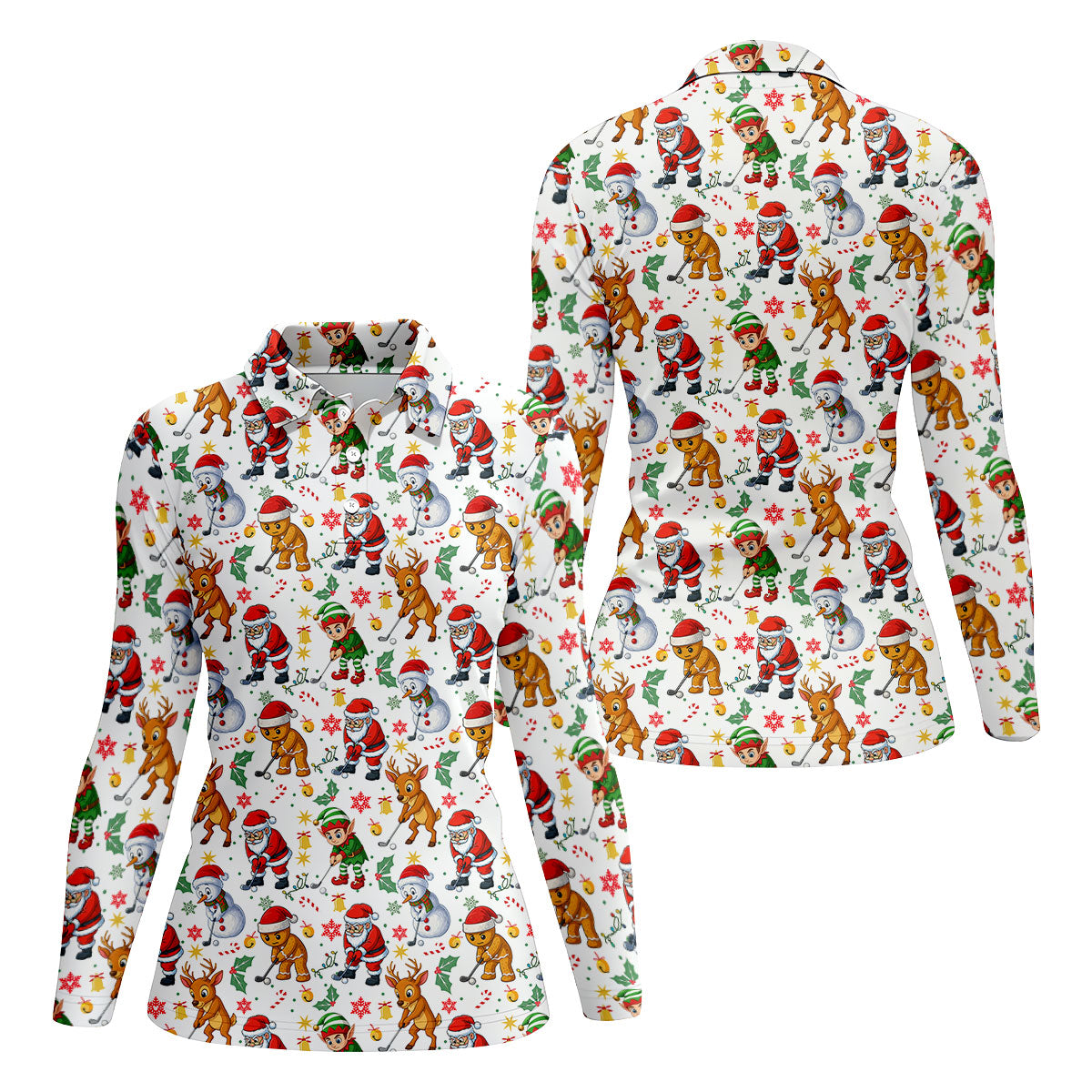 Funny Christmas Characters Ladies Golf Tops, Cute Golf Outfit, Fun Women's Golf Shirts, Christmas Golf Shirt