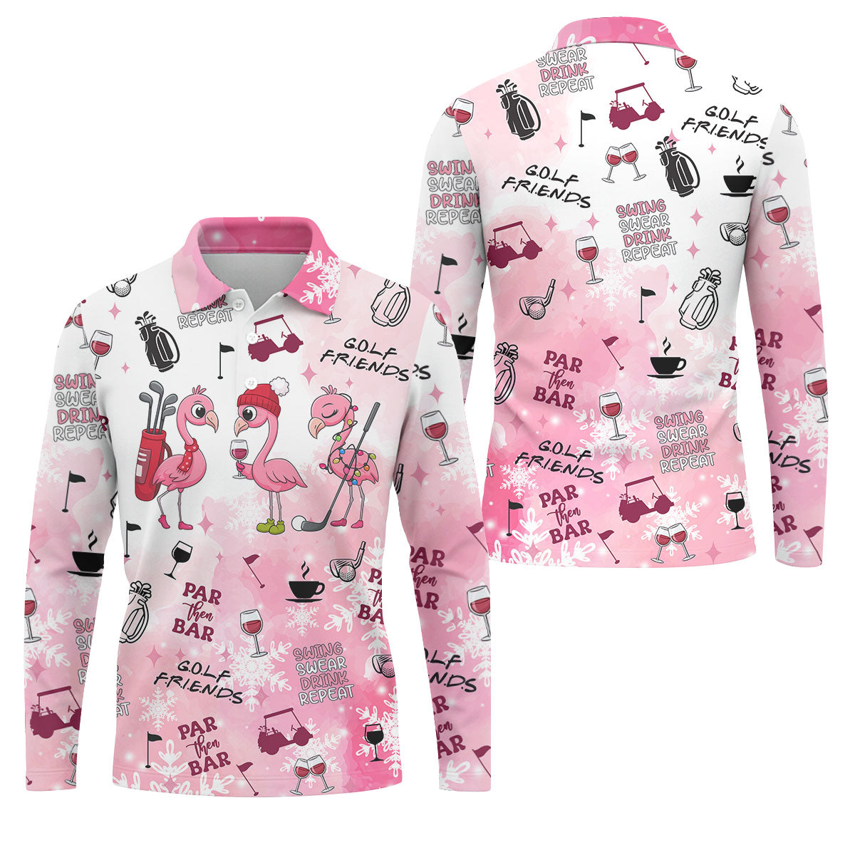 Golf Friends Par Then Bar Flamingo Christmas Golf Shirt, Golf Tops For Men, Pink Golf Polo, Golf Gift For Men